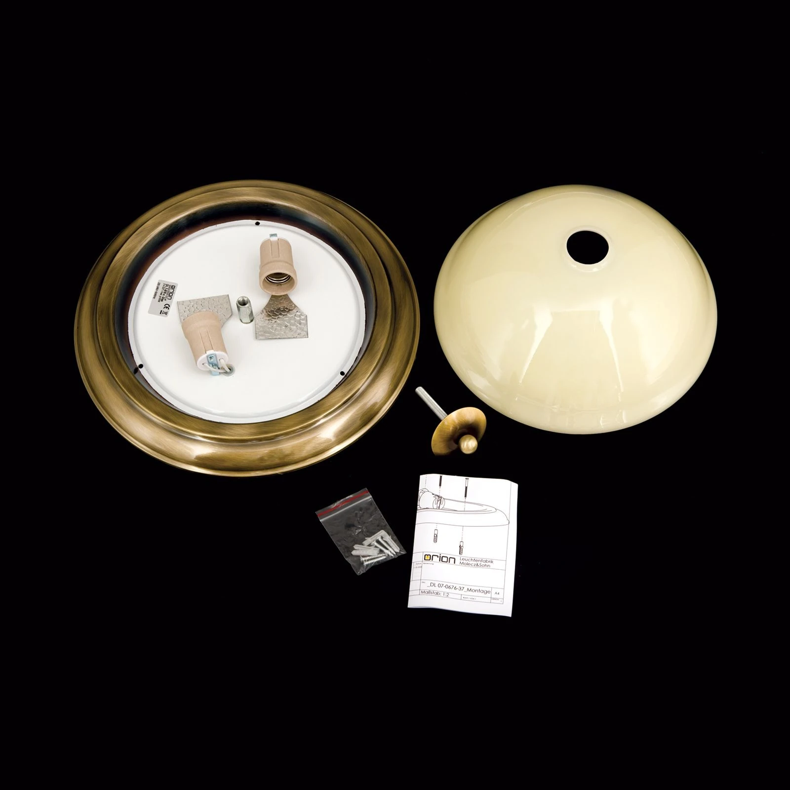 Plafonska lampa AUSTRIAN OLD LAMP, antik mesing, staklo u boji šampanjca, Ø 50 cm - 8