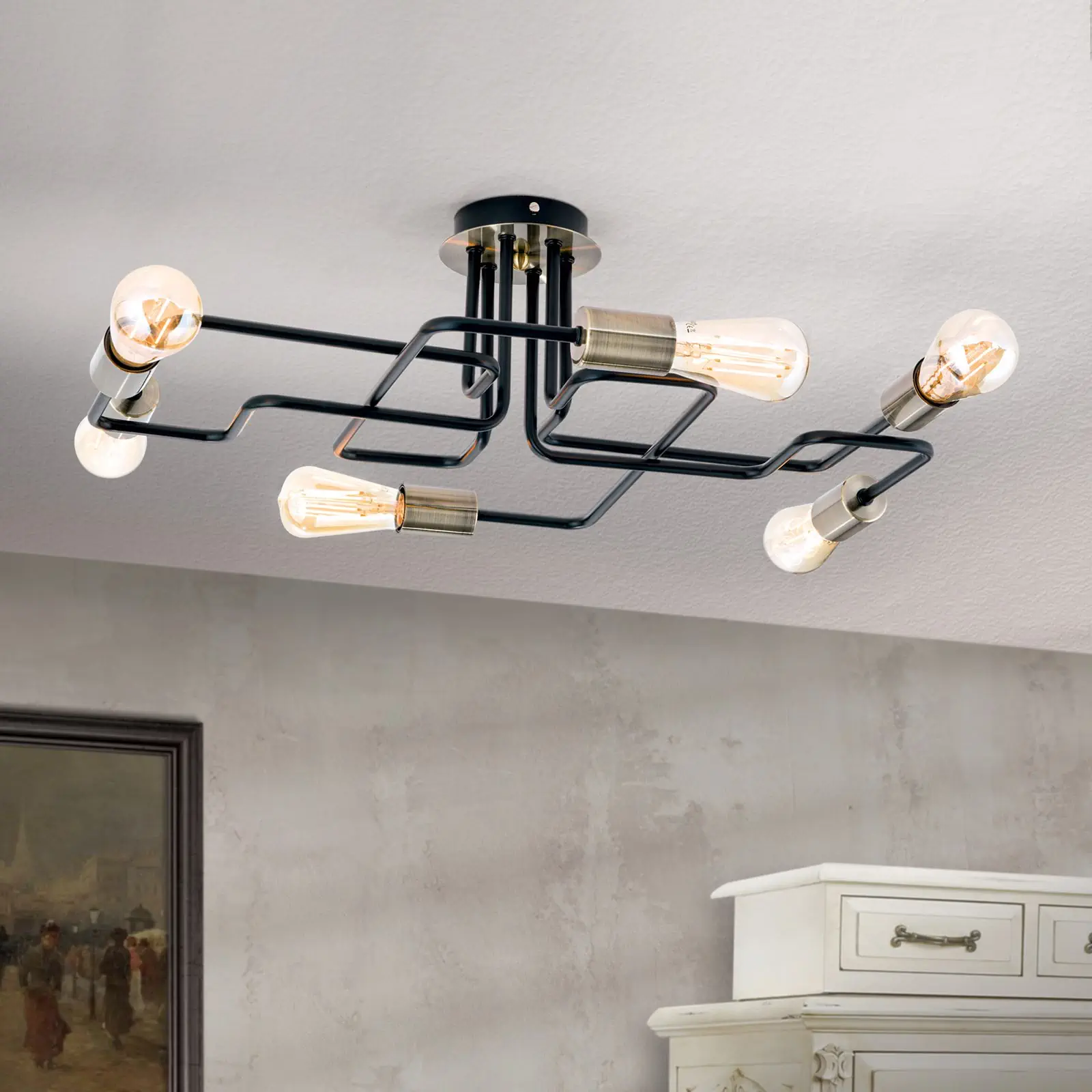 Plafonska lampa JAILHOUSE, patina crna, sa 6 izvora svetla - 1