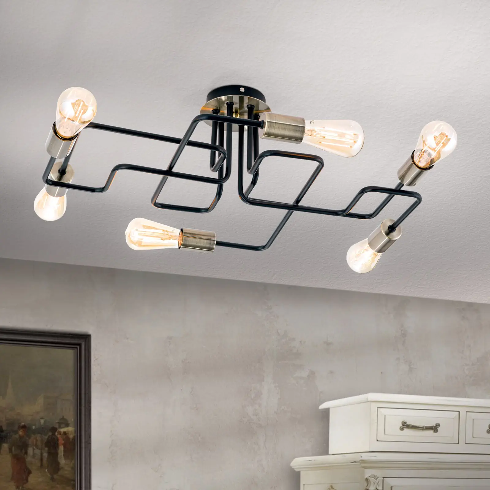 Plafonska lampa JAILHOUSE, patina crna, sa 6 izvora svetla - 2