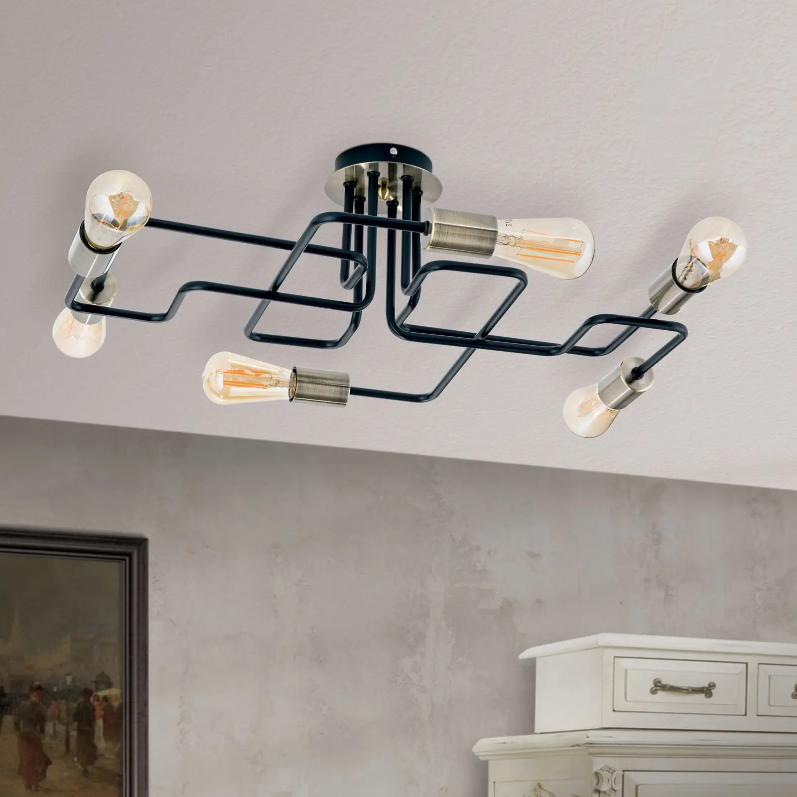 Plafonska lampa JAILHOUSE, patina crna, sa 6 izvora svetla - 3