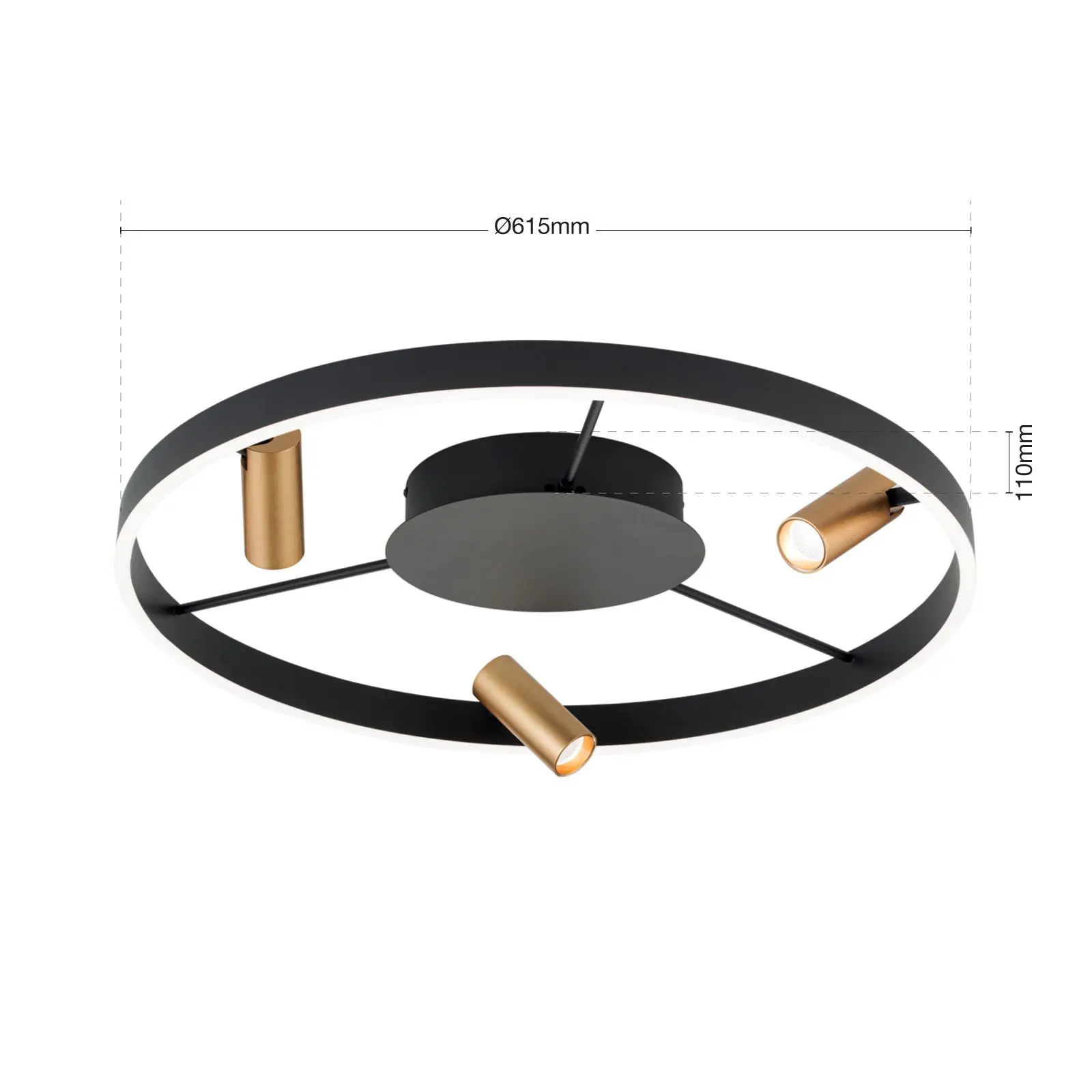 LED plafonska lampa BERLIN, 3 izvora svetla, crno-zlatna - 7