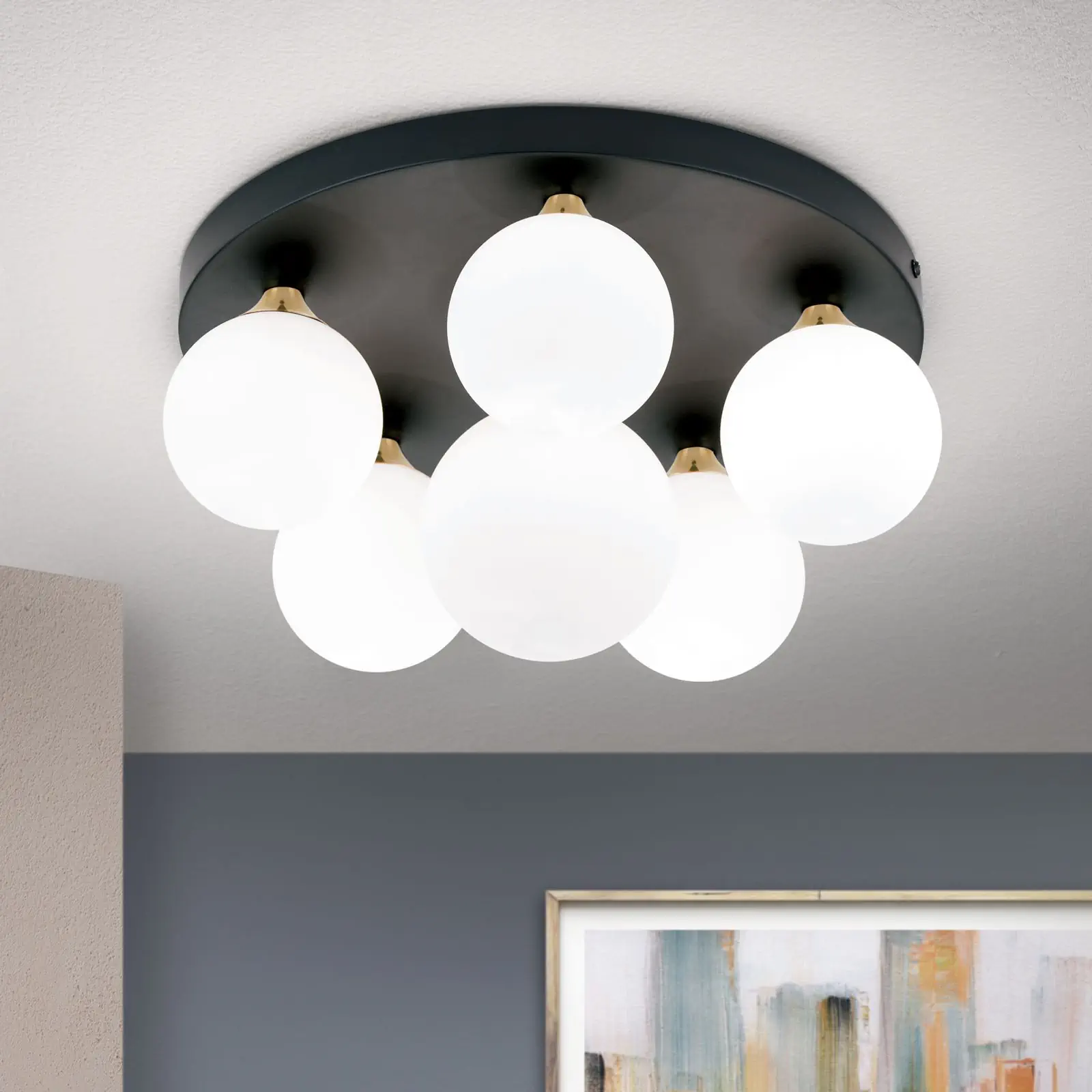 Plafonska lampa SNOWWHITE, 6 izvora svetla, crni mesing - 2