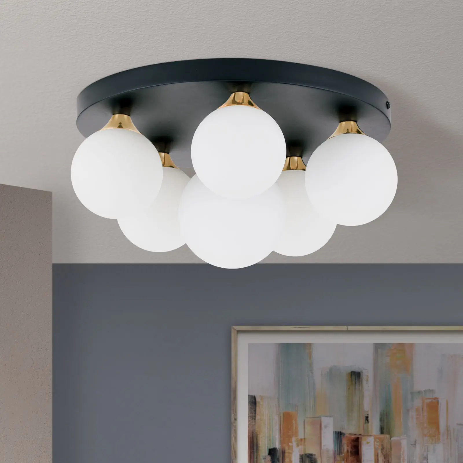 Plafonska lampa SNOWWHITE, 6 izvora svetla, crni mesing - 3