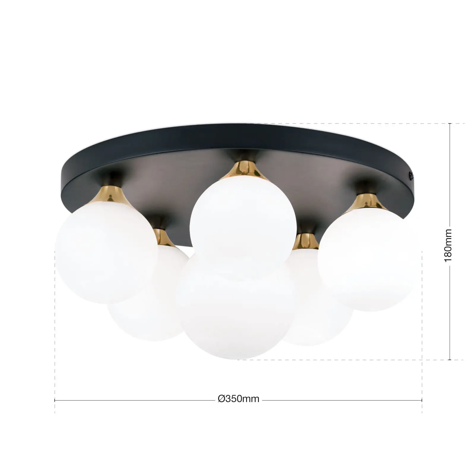 Plafonska lampa SNOWWHITE, 6 izvora svetla, crni mesing - 7