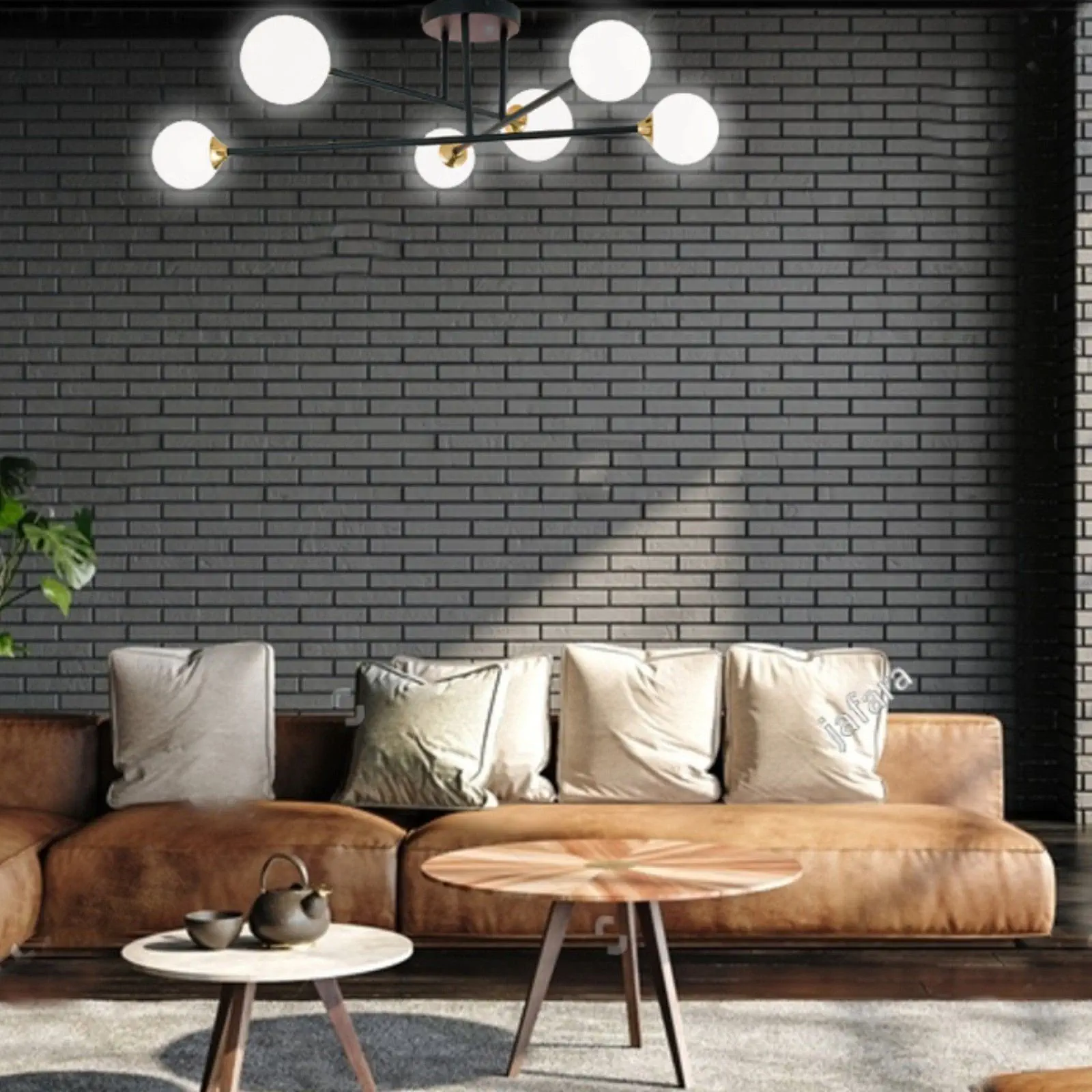 Plafonska lampa SNOWWHITE, 6 izvora svetla, crni mesing - 10