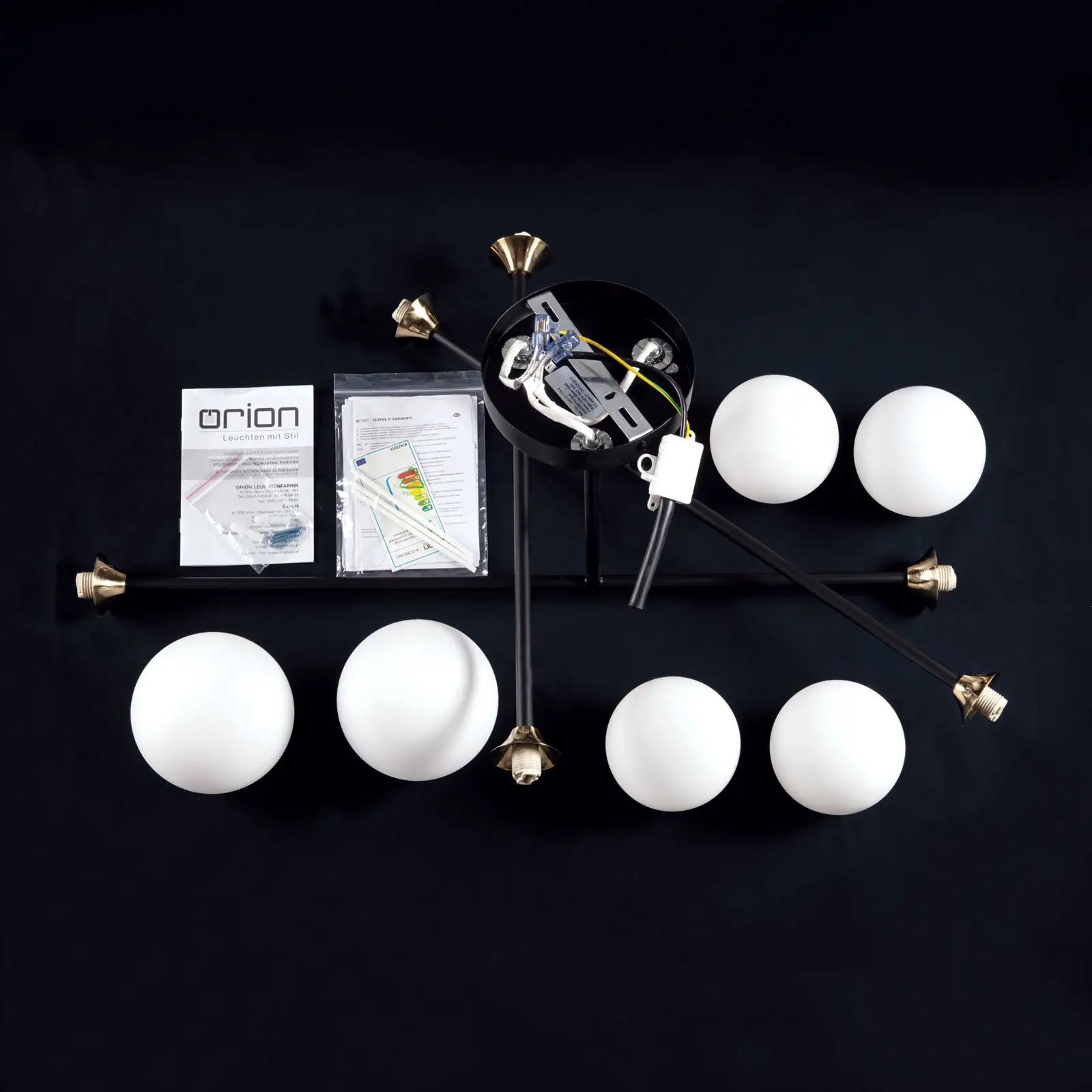 Plafonska lampa SNOWWHITE, 6 izvora svetla, crni mesing - 8