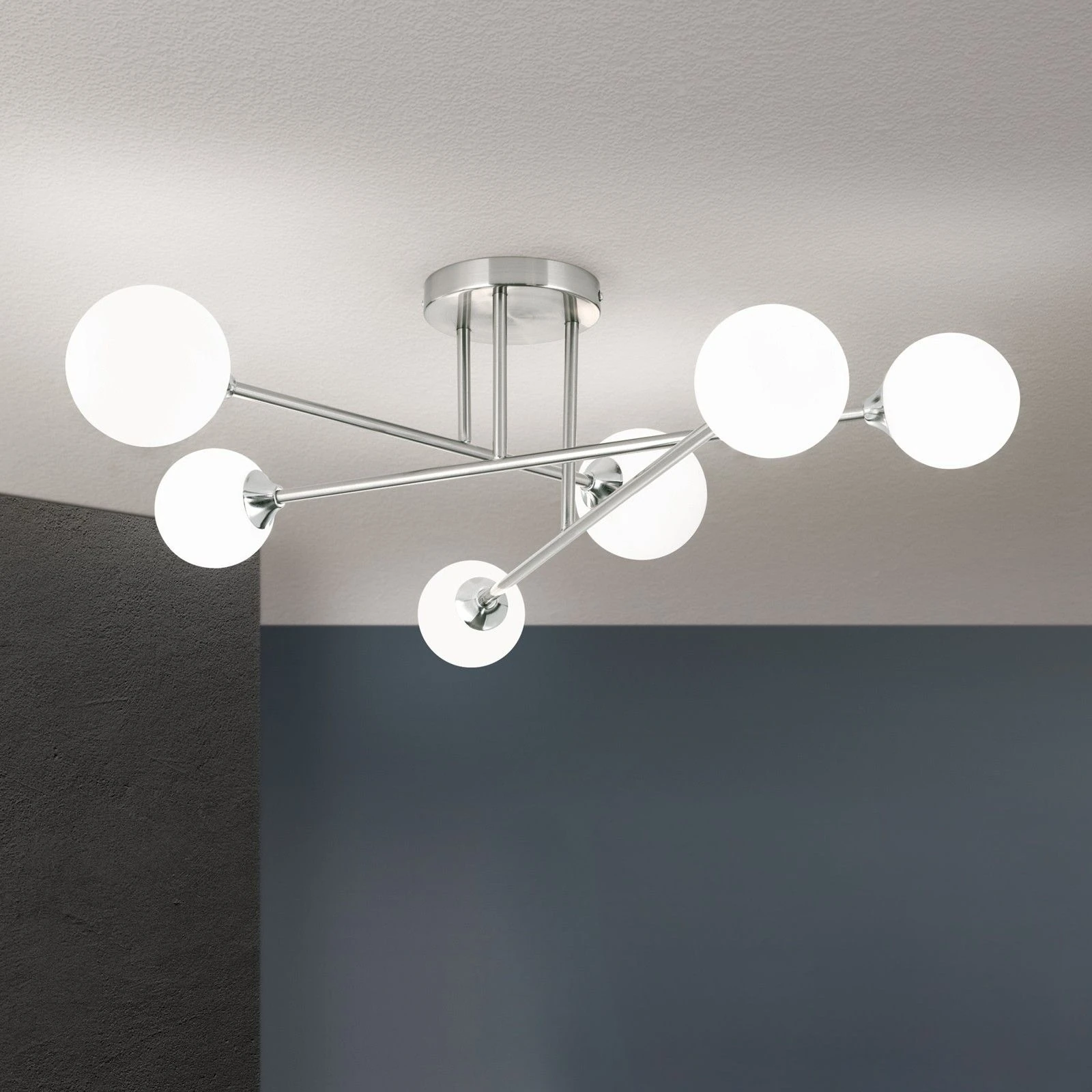 Plafonska lampa SNOWWHITE, 6 izvora svetla, saten hrom - 1