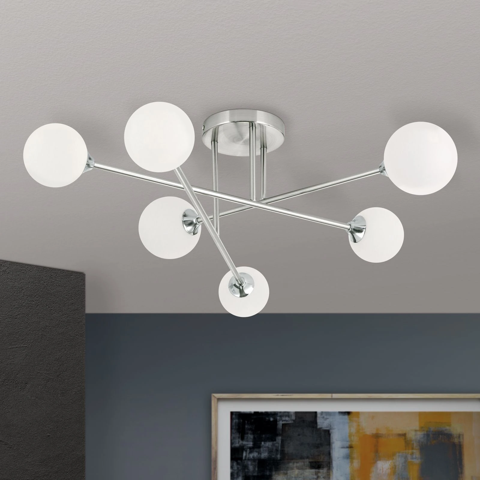 Plafonska lampa SNOWWHITE, 6 izvora svetla, saten hrom - 3