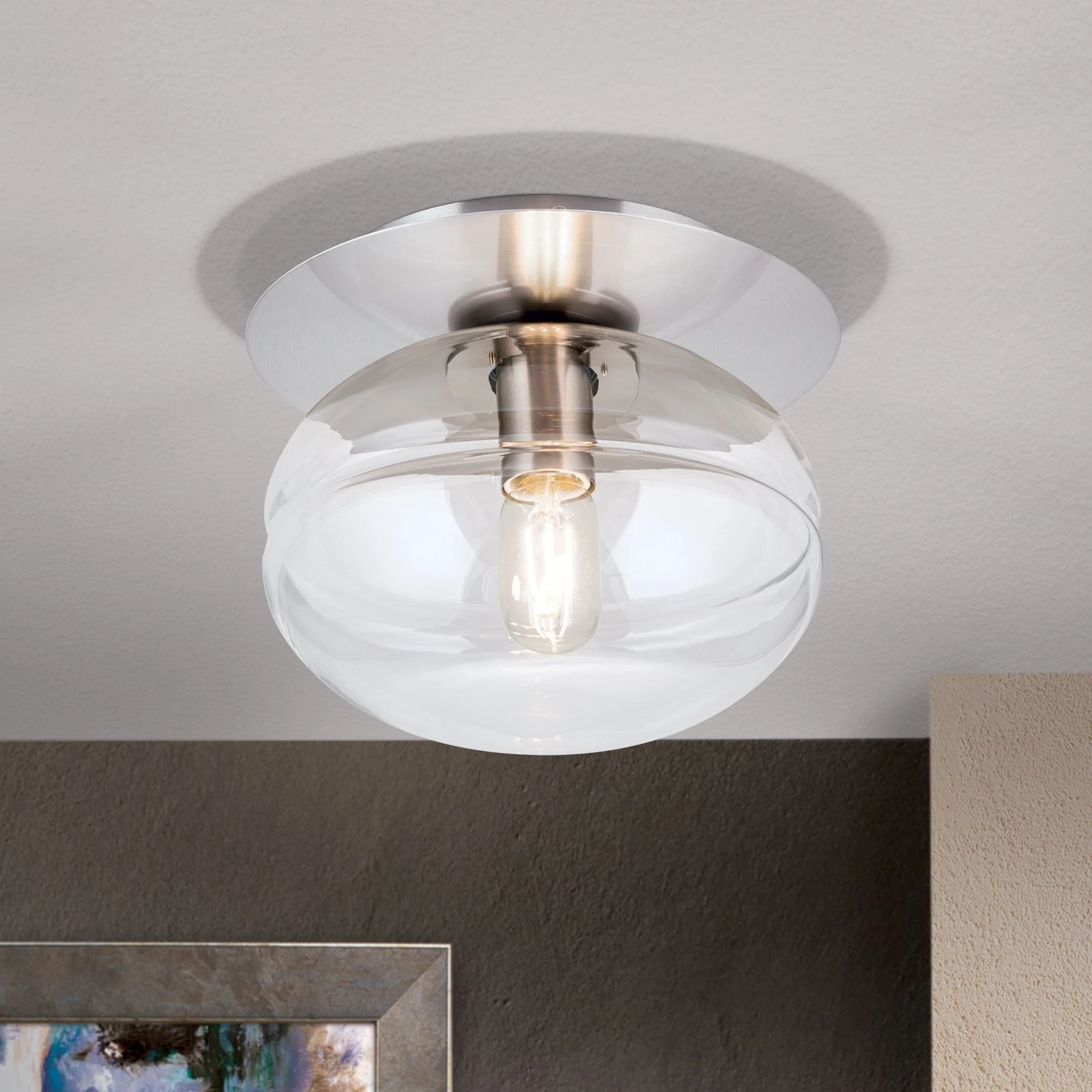 Plafonska lampa RICHARD, 1 izvor svetla, saten hrom, providna - 1