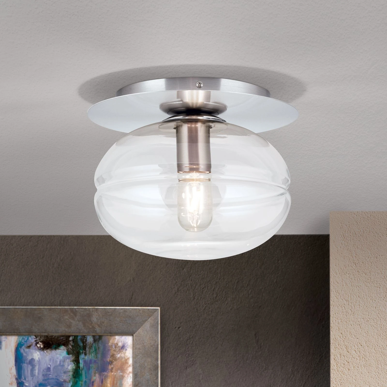 Plafonska lampa RICHARD, 1 izvor svetla, saten hrom, providna - 2