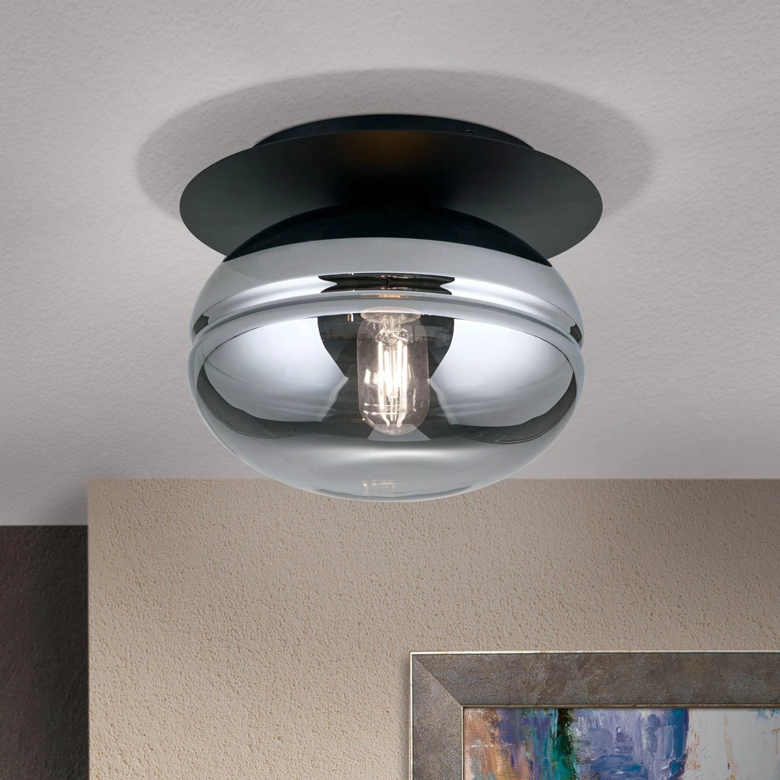 Plafonska lampa RICHARD, 1 izvor svetla, crna, boja dima - 1