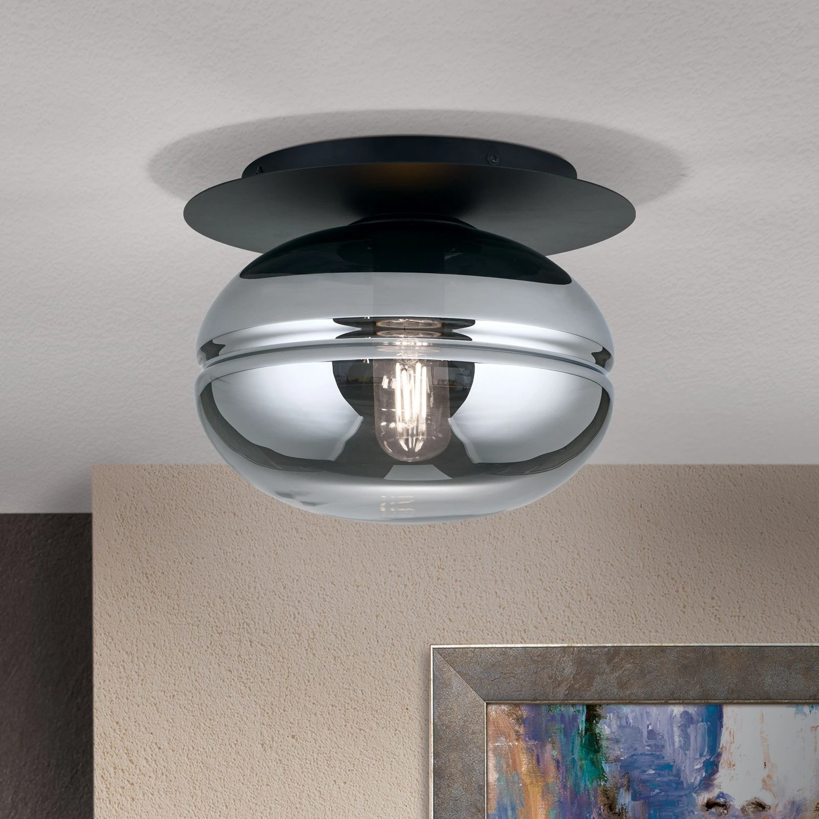 Plafonska lampa RICHARD, 1 izvor svetla, crna, boja dima - 2