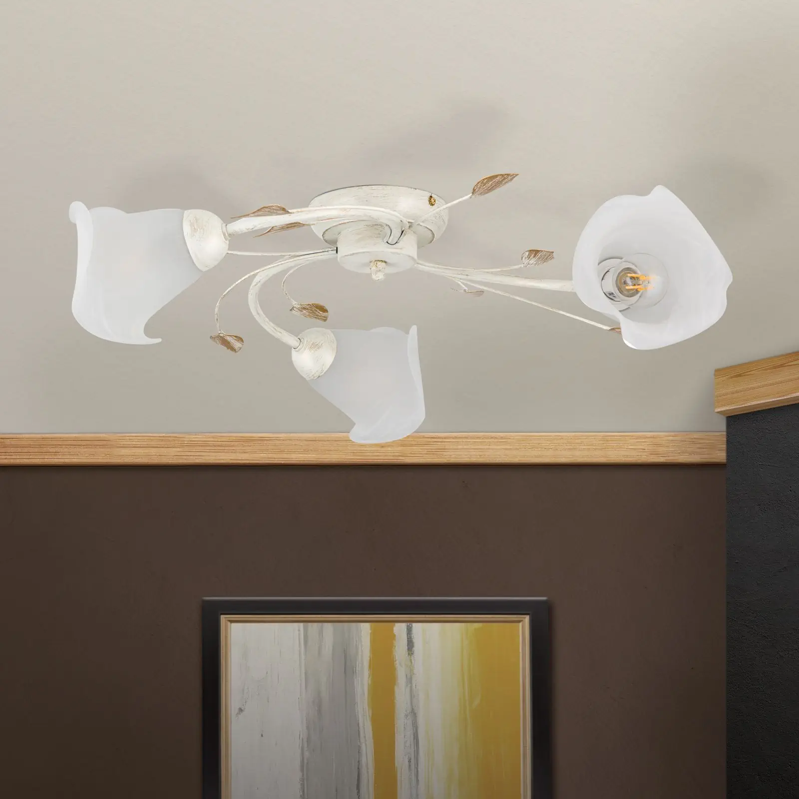 Plafonska lampa SISI, tri izvora svetla, slonovača–zlato - 3