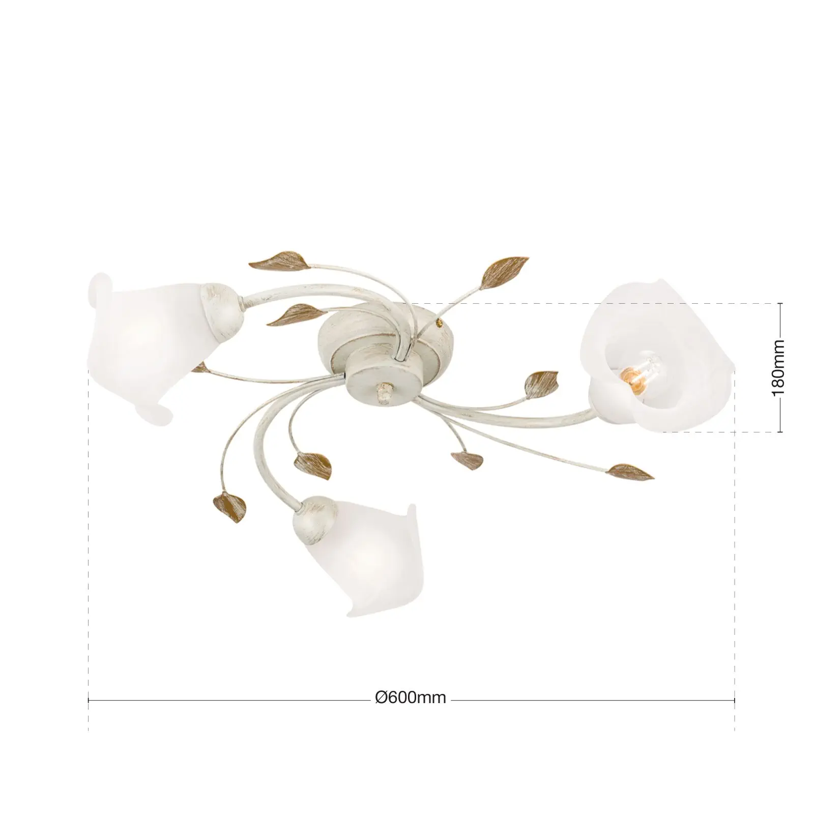 Plafonska lampa SISI, tri izvora svetla, slonovača–zlato - 7