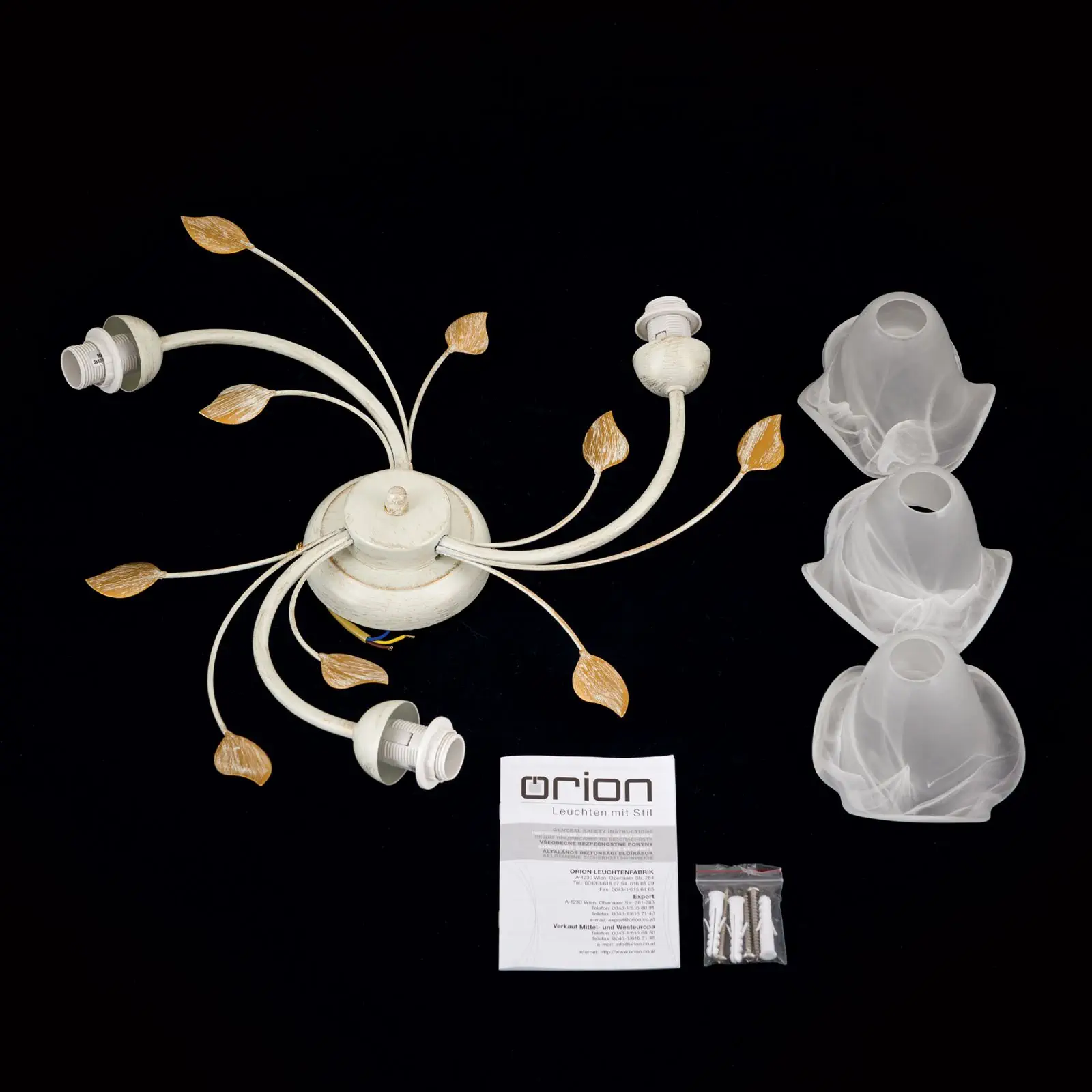 Plafonska lampa SISI, tri izvora svetla, slonovača–zlato - 8