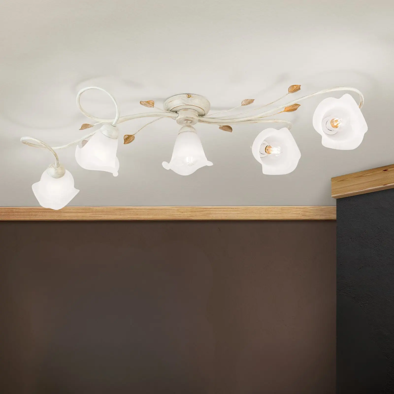 Plafonska lampa SISI, sa pet izvora svetla, slonovača–zlato - 1