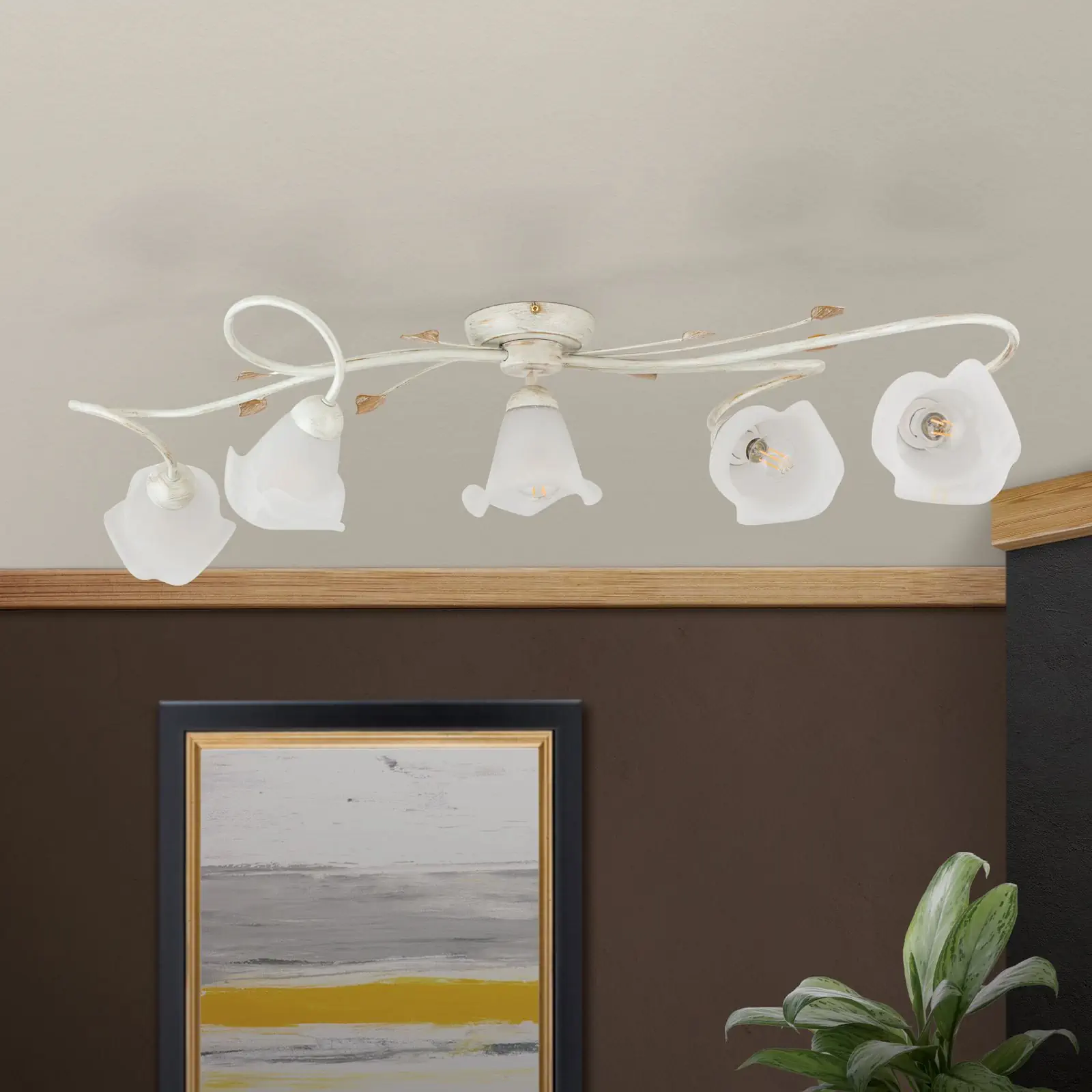 Plafonska lampa SISI, sa pet izvora svetla, slonovača–zlato - 3