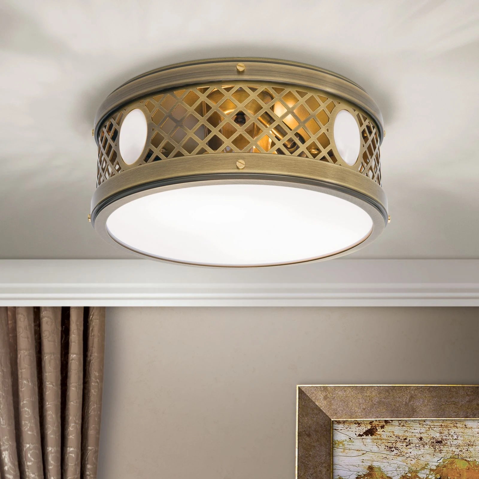 Plitka plafonska lampa ALT WIEN, antik mesing, 25 cm - 1