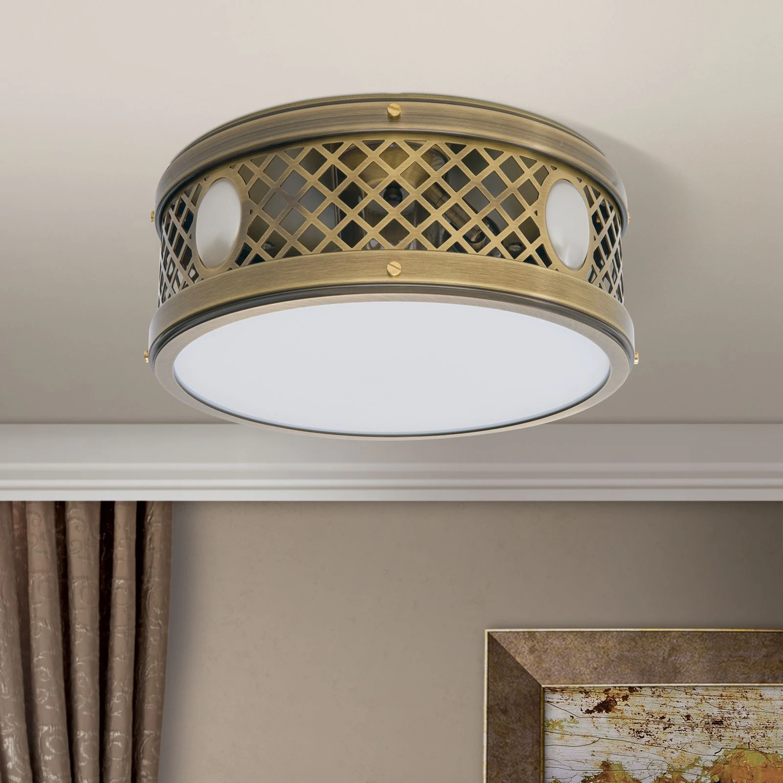 Plitka plafonska lampa ALT WIEN, antik mesing, 25 cm - 3