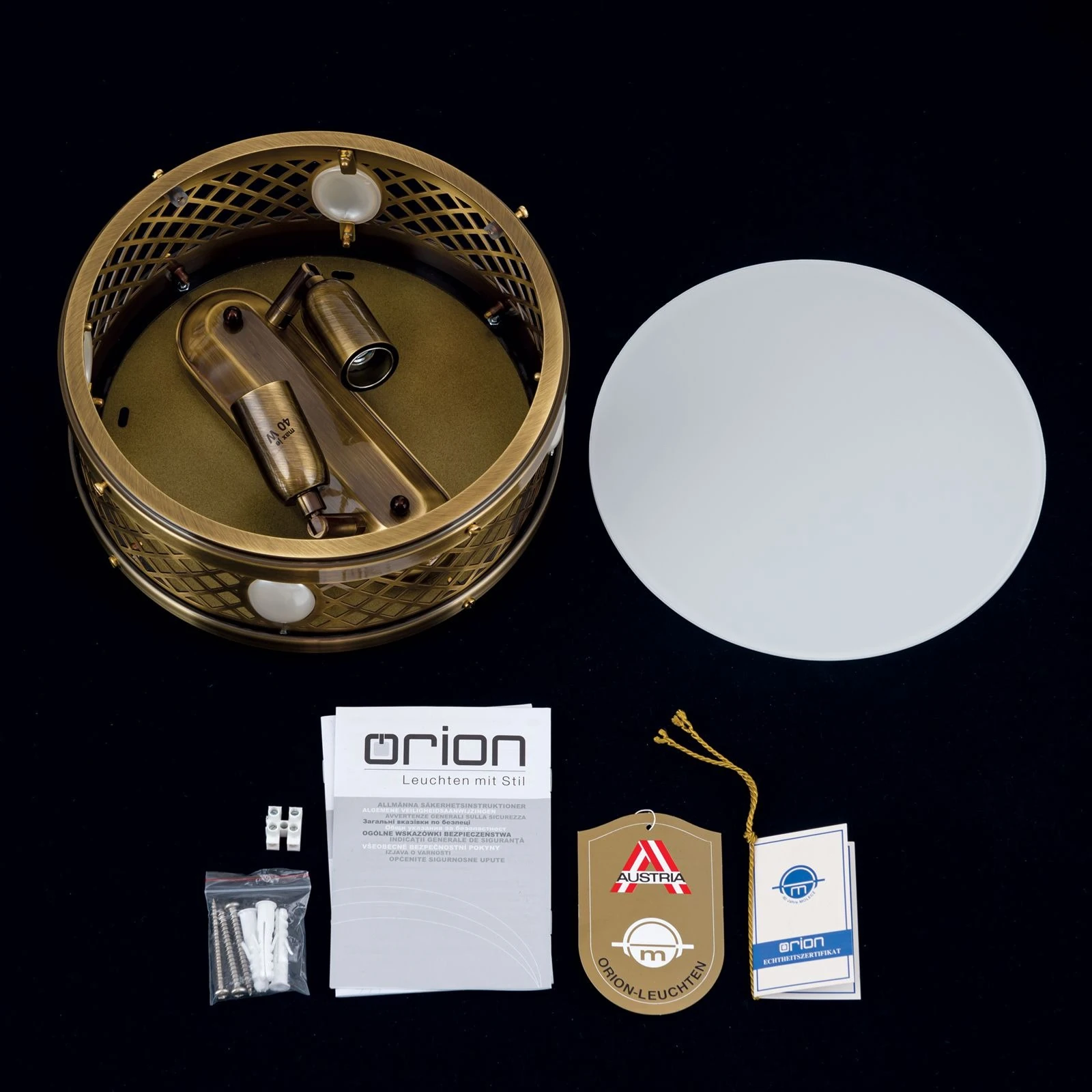 Plitka plafonska lampa ALT WIEN, antik mesing, 25 cm - 8