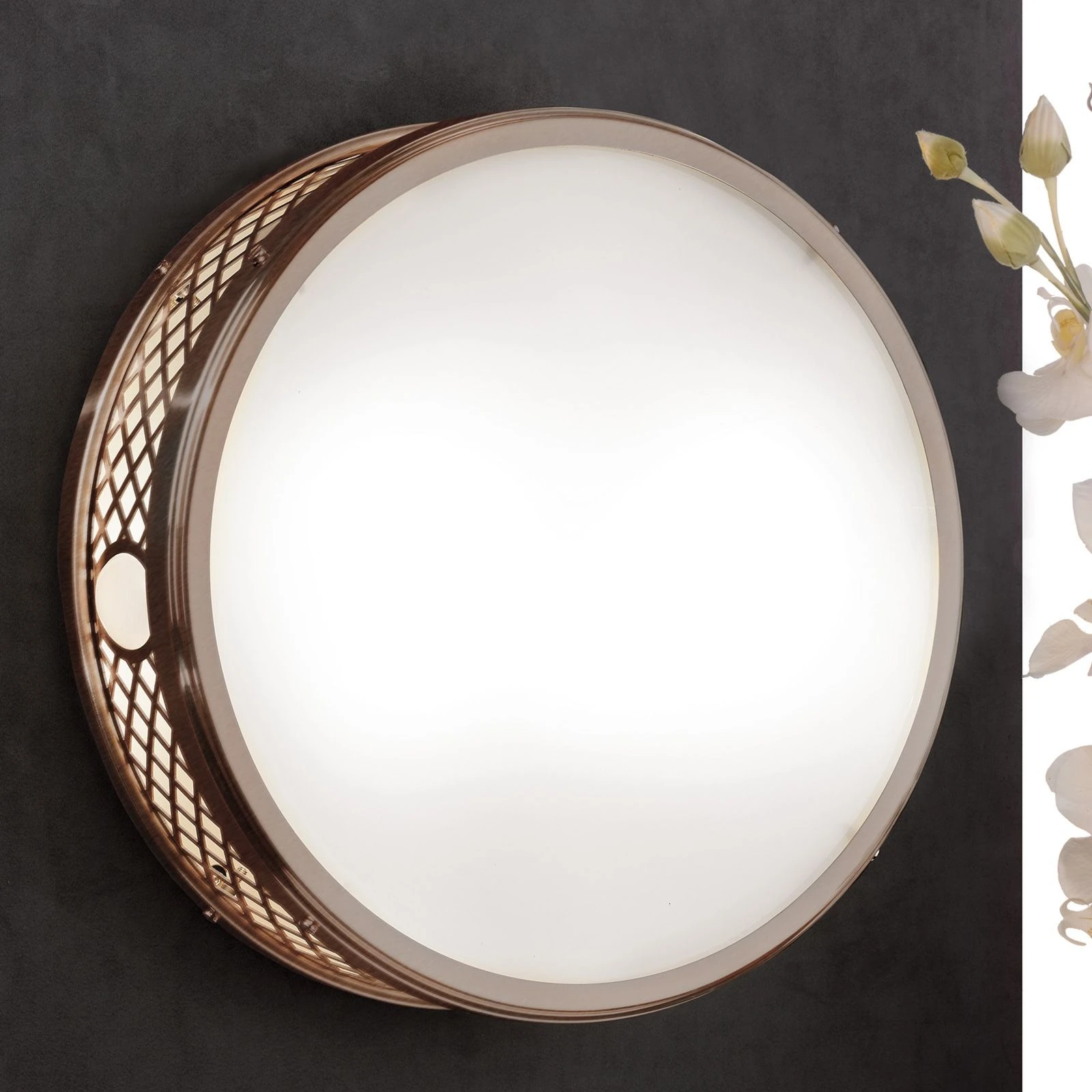 Plitka plafonska lampa ALT WIEN, antik mesing, 40 cm - 1