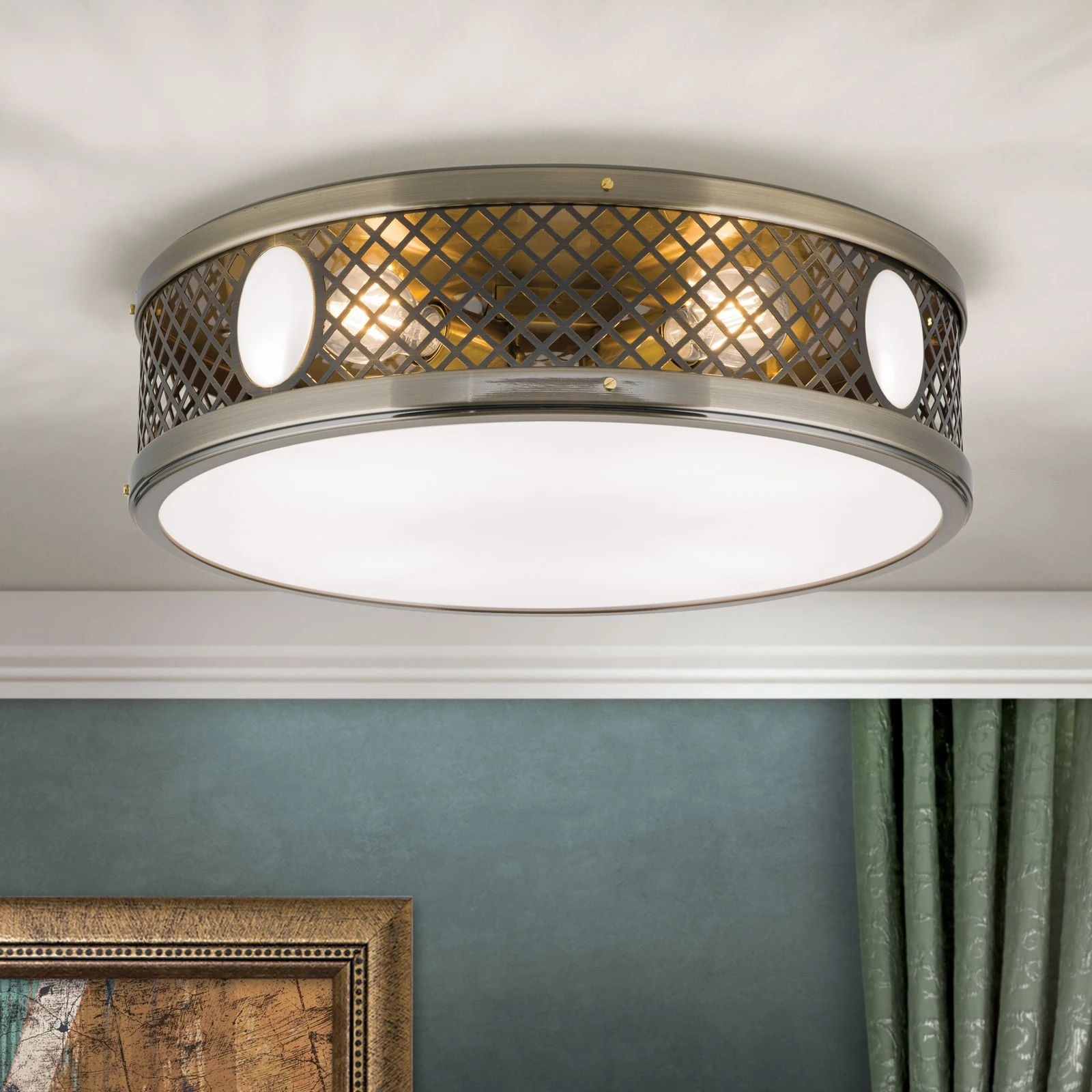 Plitka plafonska lampa ALT WIEN, antik mesing, 53 cm - 1