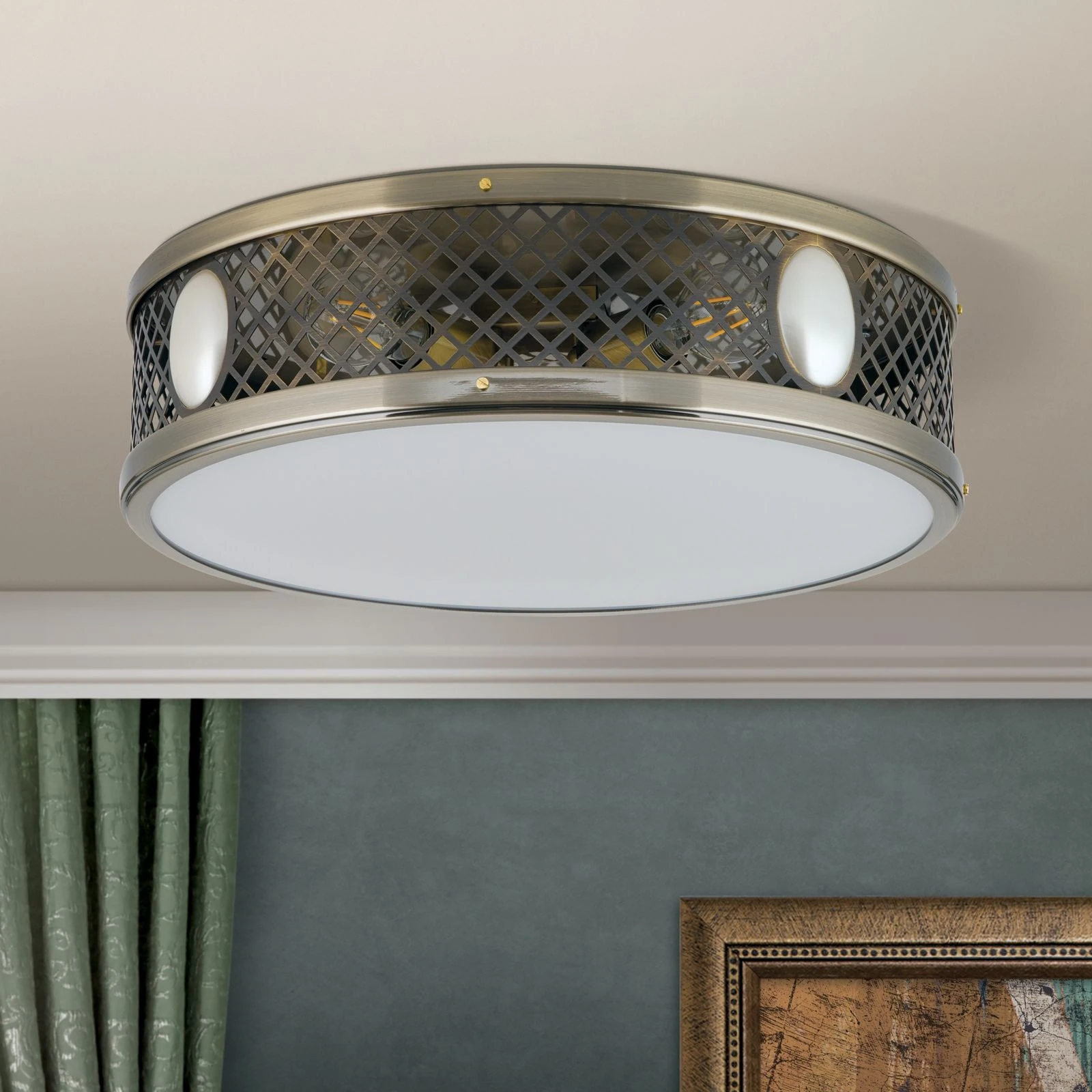 Plitka plafonska lampa ALT WIEN, antik mesing, 53 cm - 3