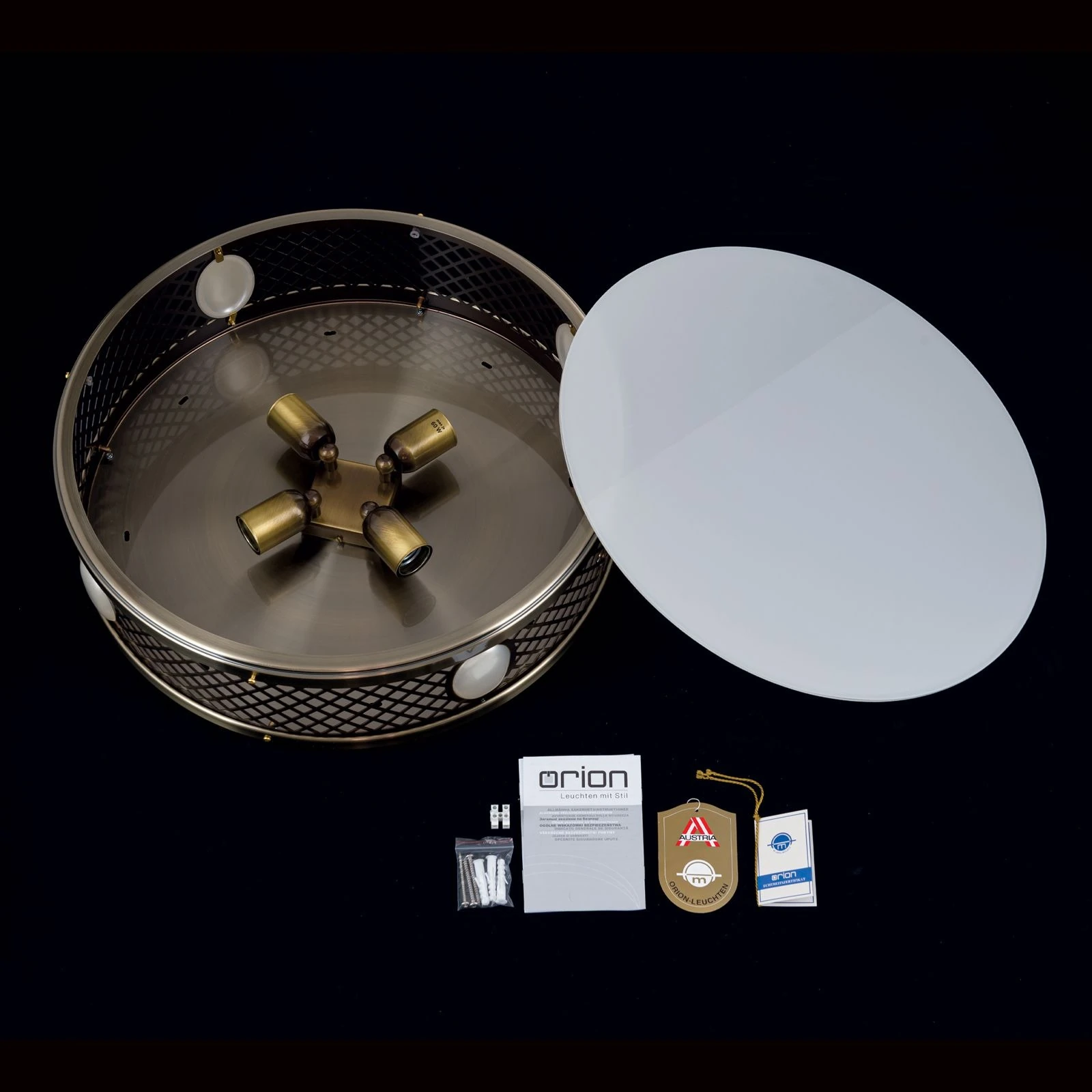 Plitka plafonska lampa ALT WIEN, antik mesing, 53 cm - 8