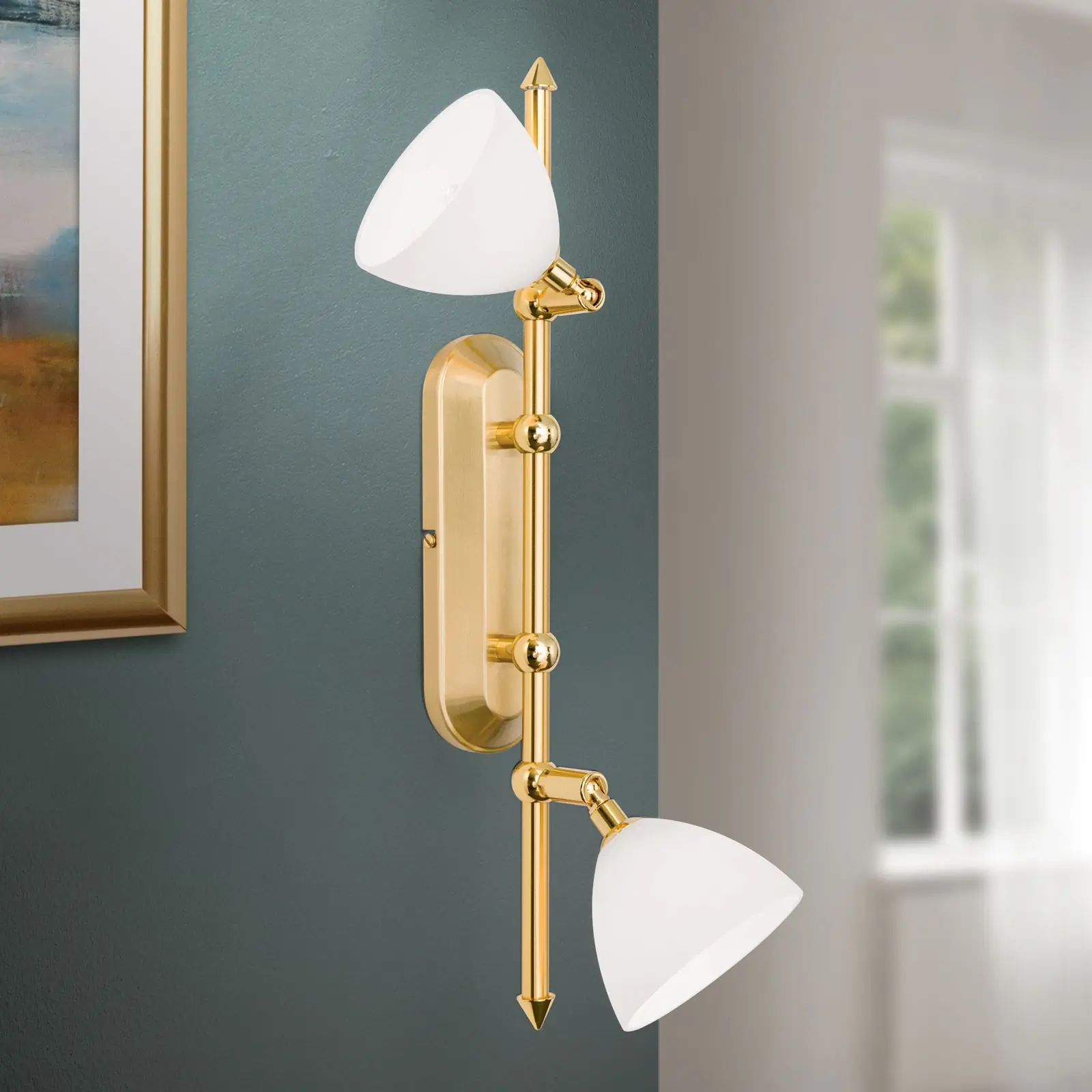 Spot lampa OPALDESIGN, 2 izvora svetla, mat zlatna, sa opalnim staklom