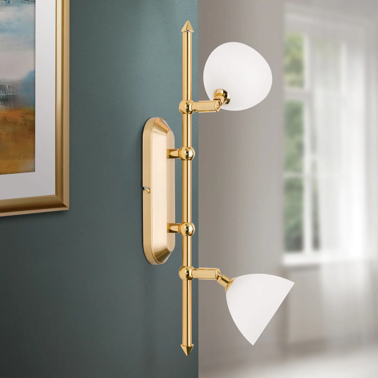 Spot lampa OPALDESIGN, 2 izvora svetla, mat zlatna, sa opalnim staklom - 2