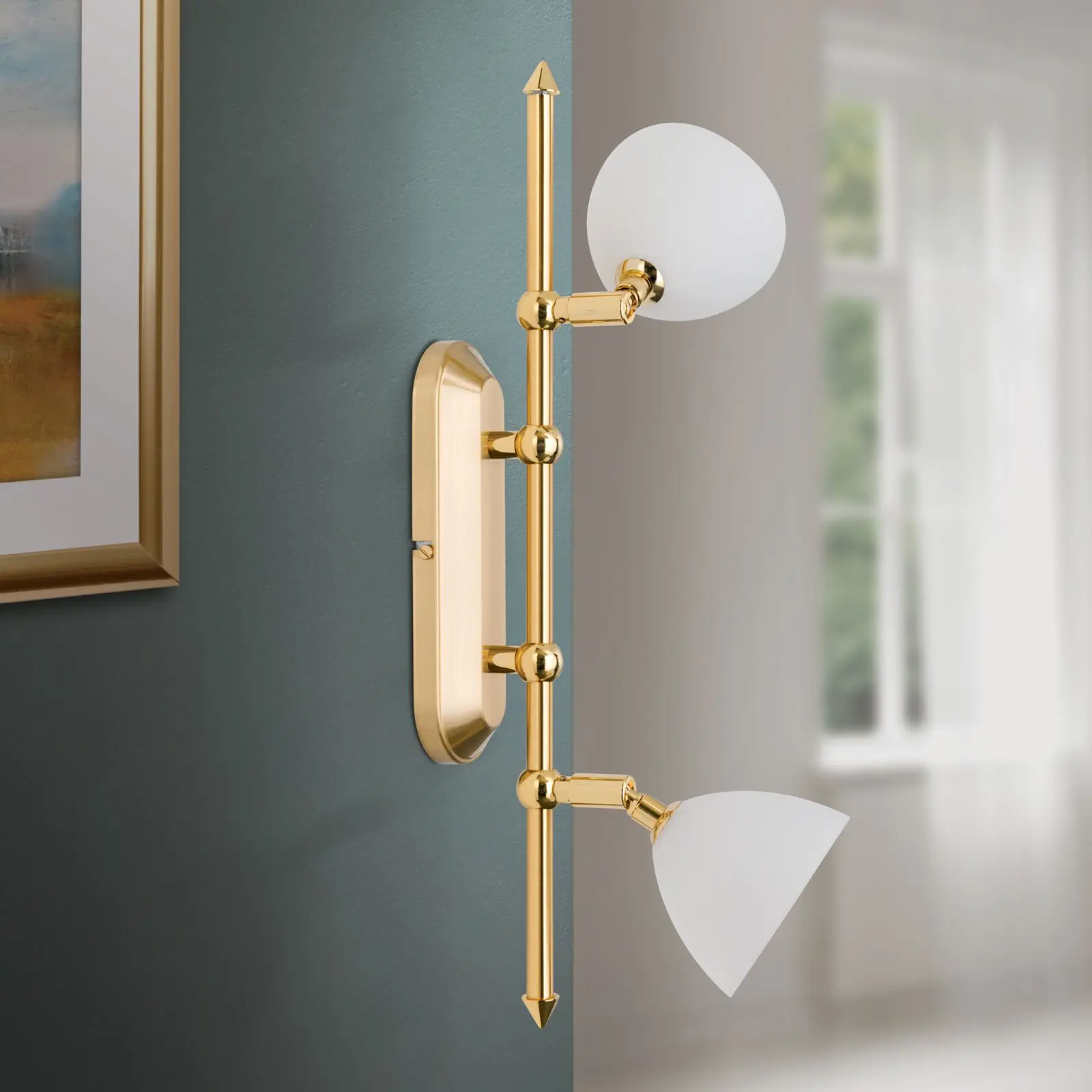 Spot lampa OPALDESIGN, 2 izvora svetla, mat zlatna, sa opalnim staklom - 3