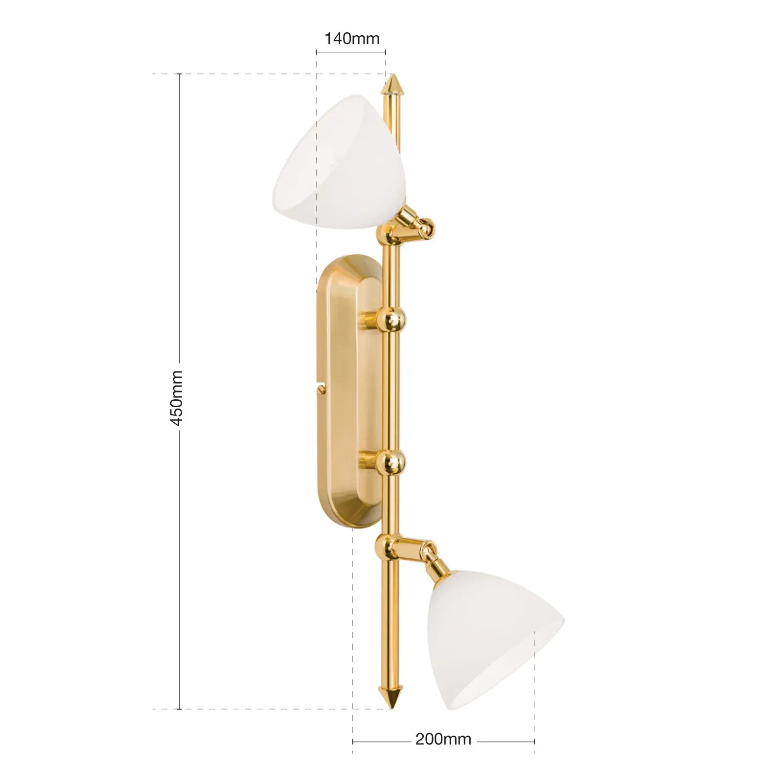 Spot lampa OPALDESIGN, 2 izvora svetla, mat zlatna, sa opalnim staklom - 7
