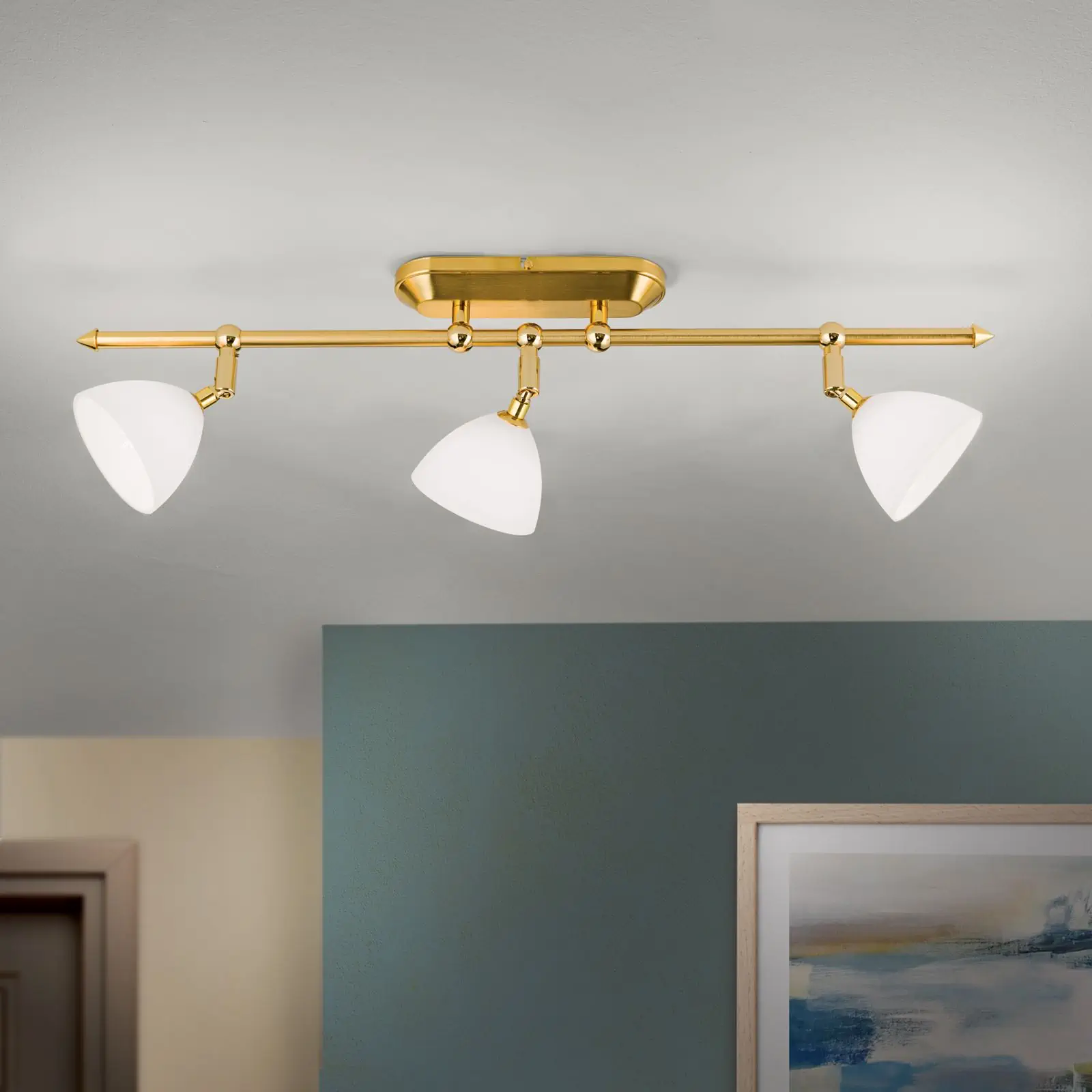 Spot lampa OPALDESIGN, 3 izvora svetla, mat zlatna, sa opalnim staklom - 2