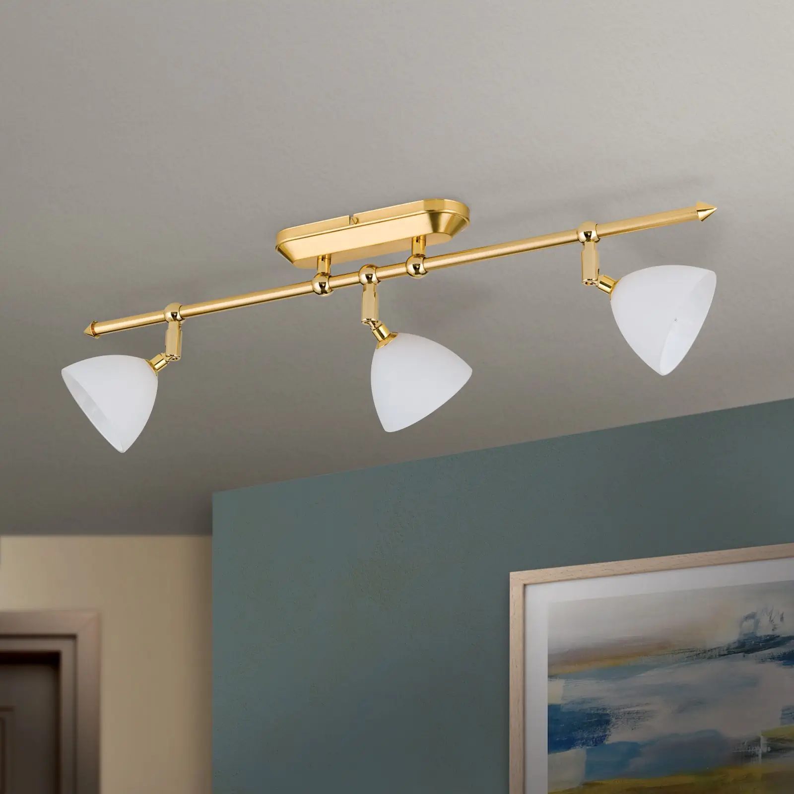 Spot lampa OPALDESIGN, 3 izvora svetla, mat zlatna, sa opalnim staklom - 3