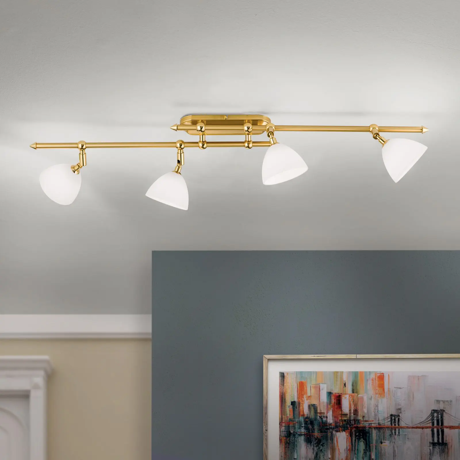 Spot lampa OPALDESIGN, 4 izvora svetla, mat zlatna, sa opalnim staklom - 2