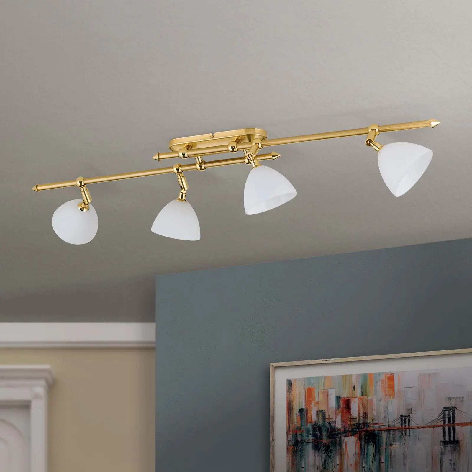 Spot lampa OPALDESIGN, 4 izvora svetla, mat zlatna, sa opalnim staklom - 3