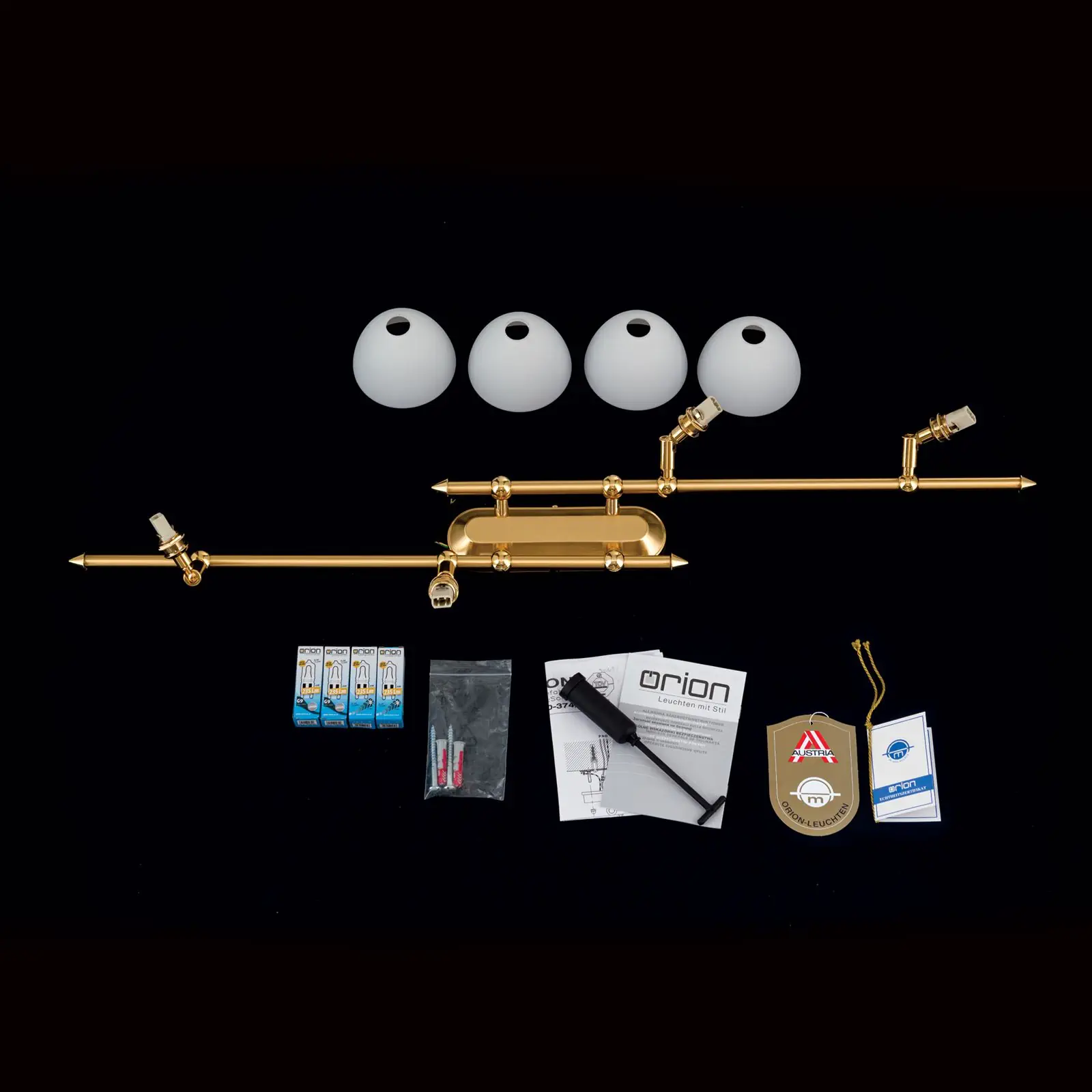 Spot lampa OPALDESIGN, 4 izvora svetla, mat zlatna, sa opalnim staklom - 8