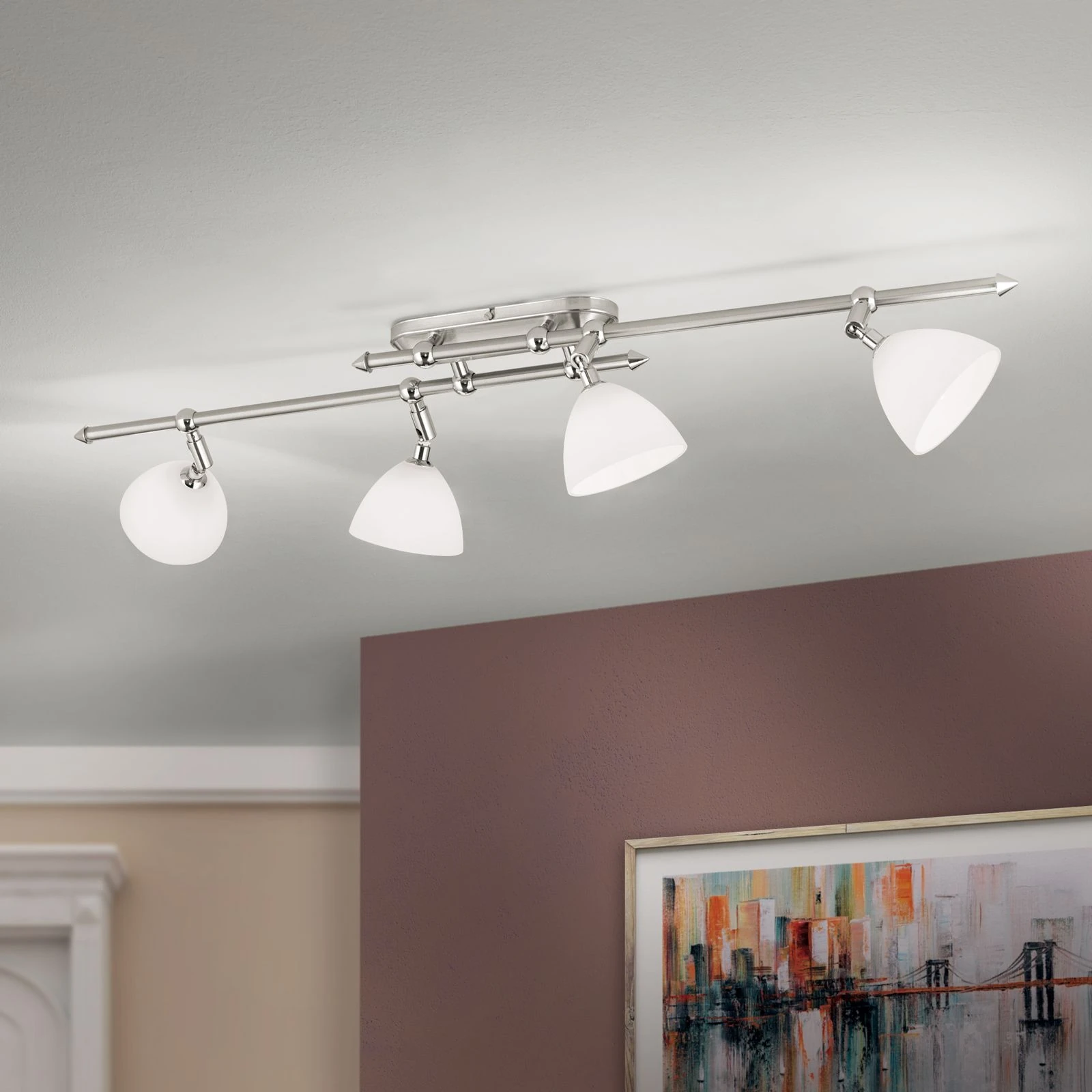 Spot lampa OPALDESIGN, 4 glave, satin hrom, opalno staklo - 1