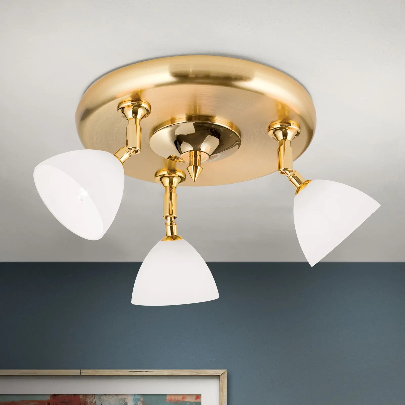 Okrugla spot lampa OPALDESIGN, 3 izvora svetla, mat zlatna, sa opalnim staklom - 2