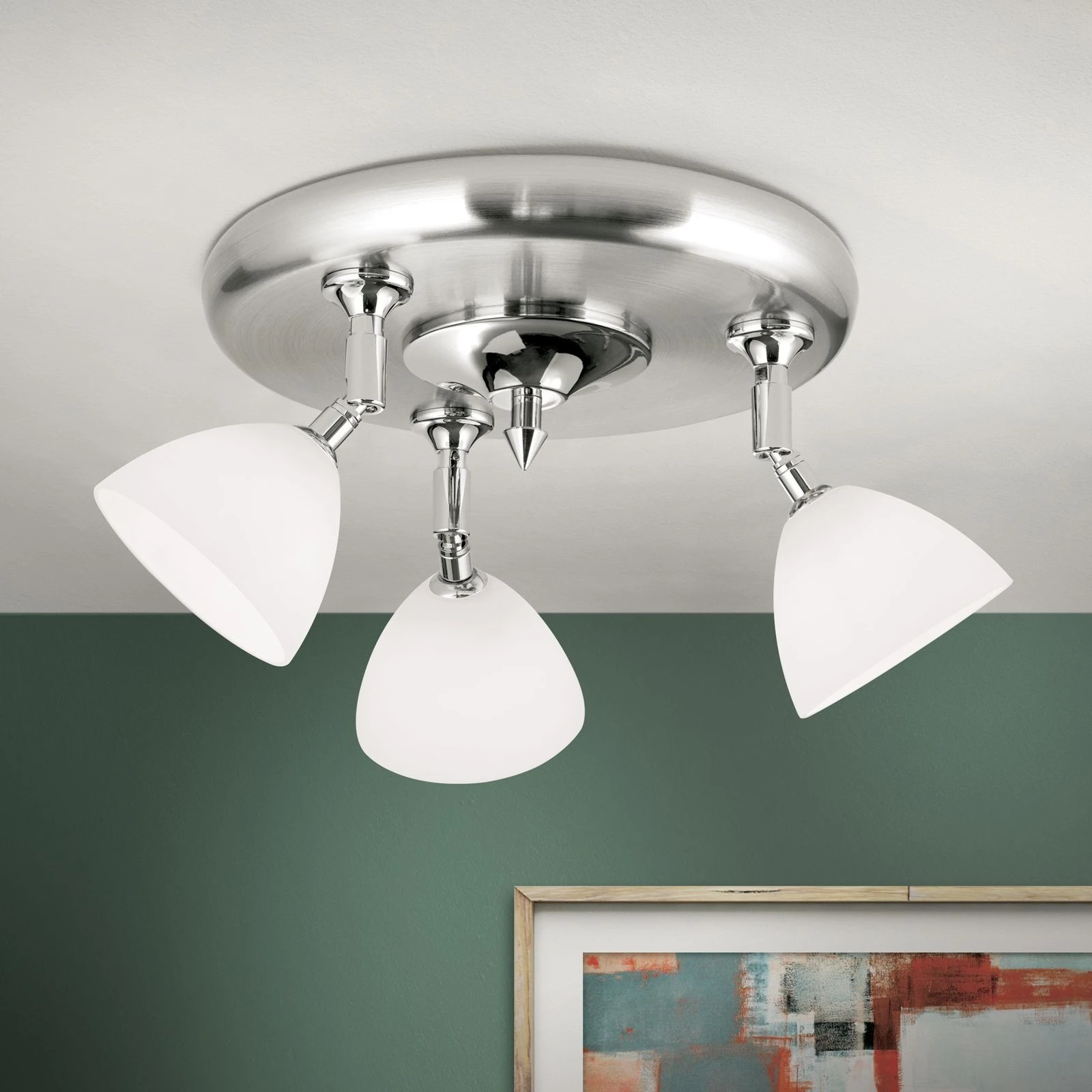 Spot lampa OPALDESIGN, 3 glave, okrugla, satin hrom, opalno staklo - 1