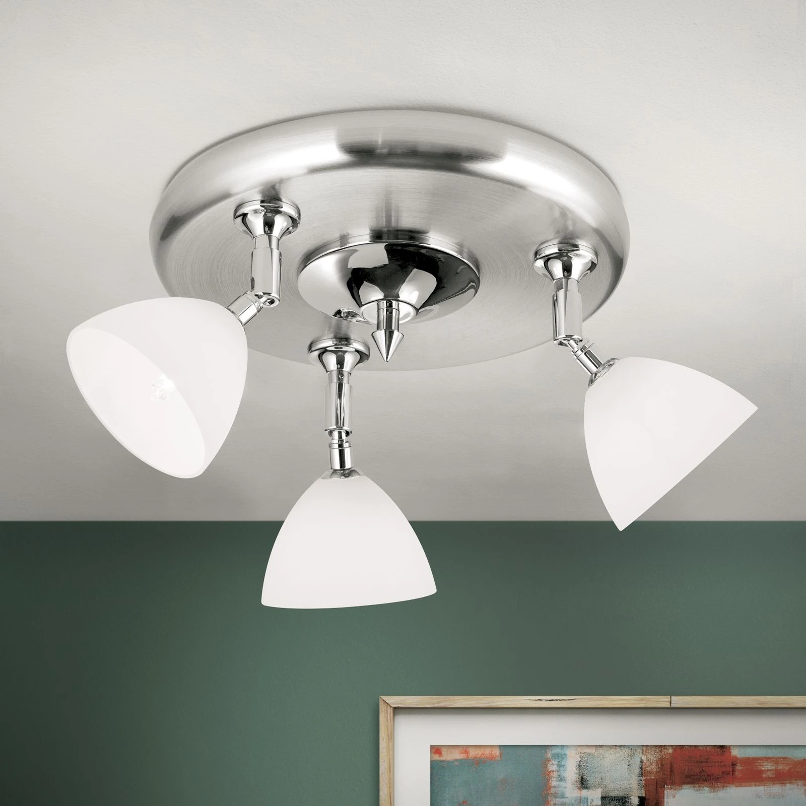 Spot lampa OPALDESIGN, 3 glave, okrugla, satin hrom, opalno staklo - 2