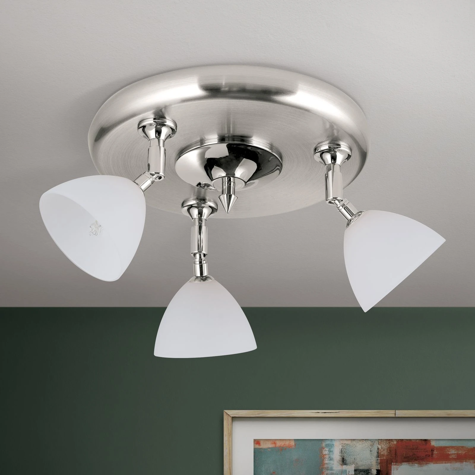 Spot lampa OPALDESIGN, 3 glave, okrugla, satin hrom, opalno staklo - 3