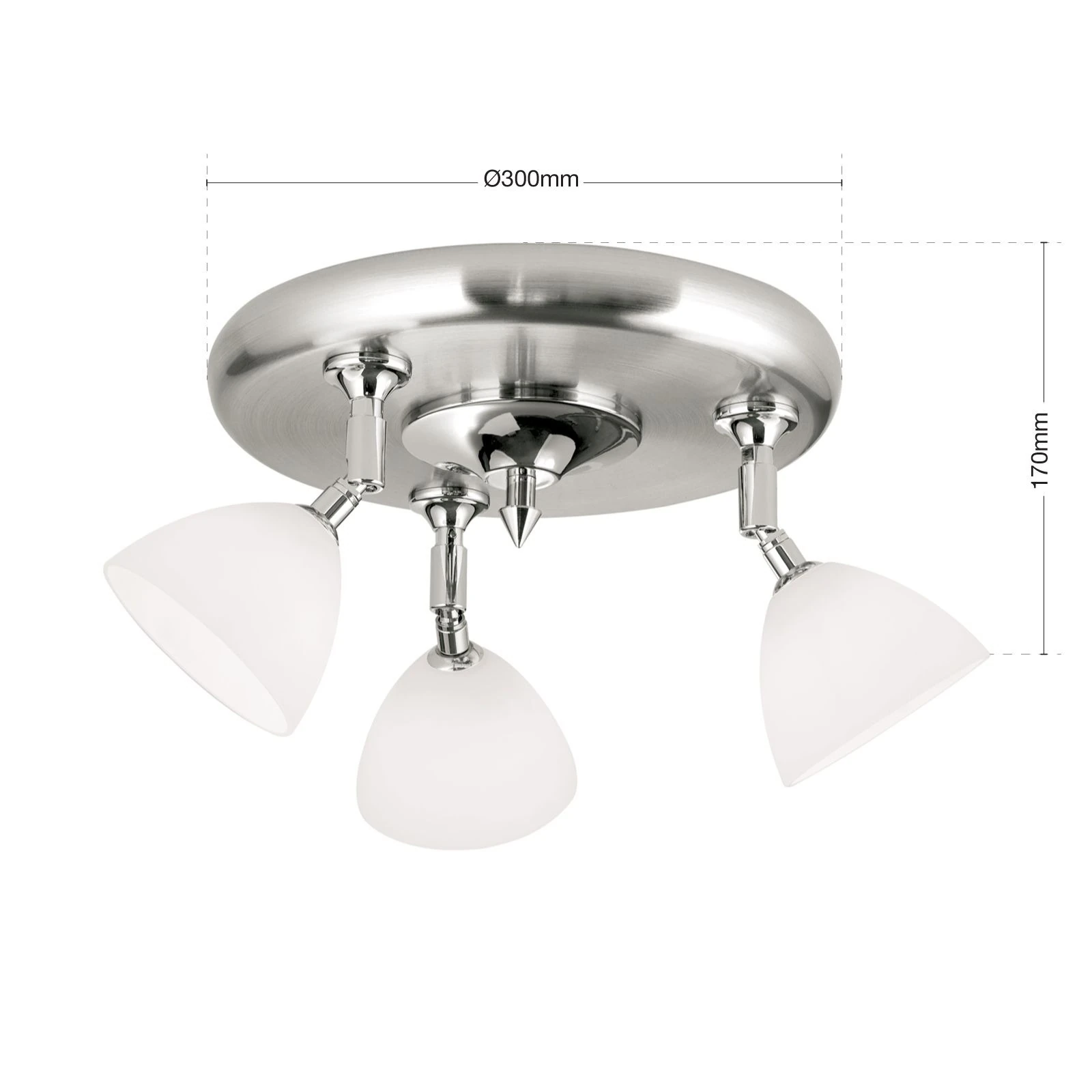 Spot lampa OPALDESIGN, 3 glave, okrugla, satin hrom, opalno staklo - 7
