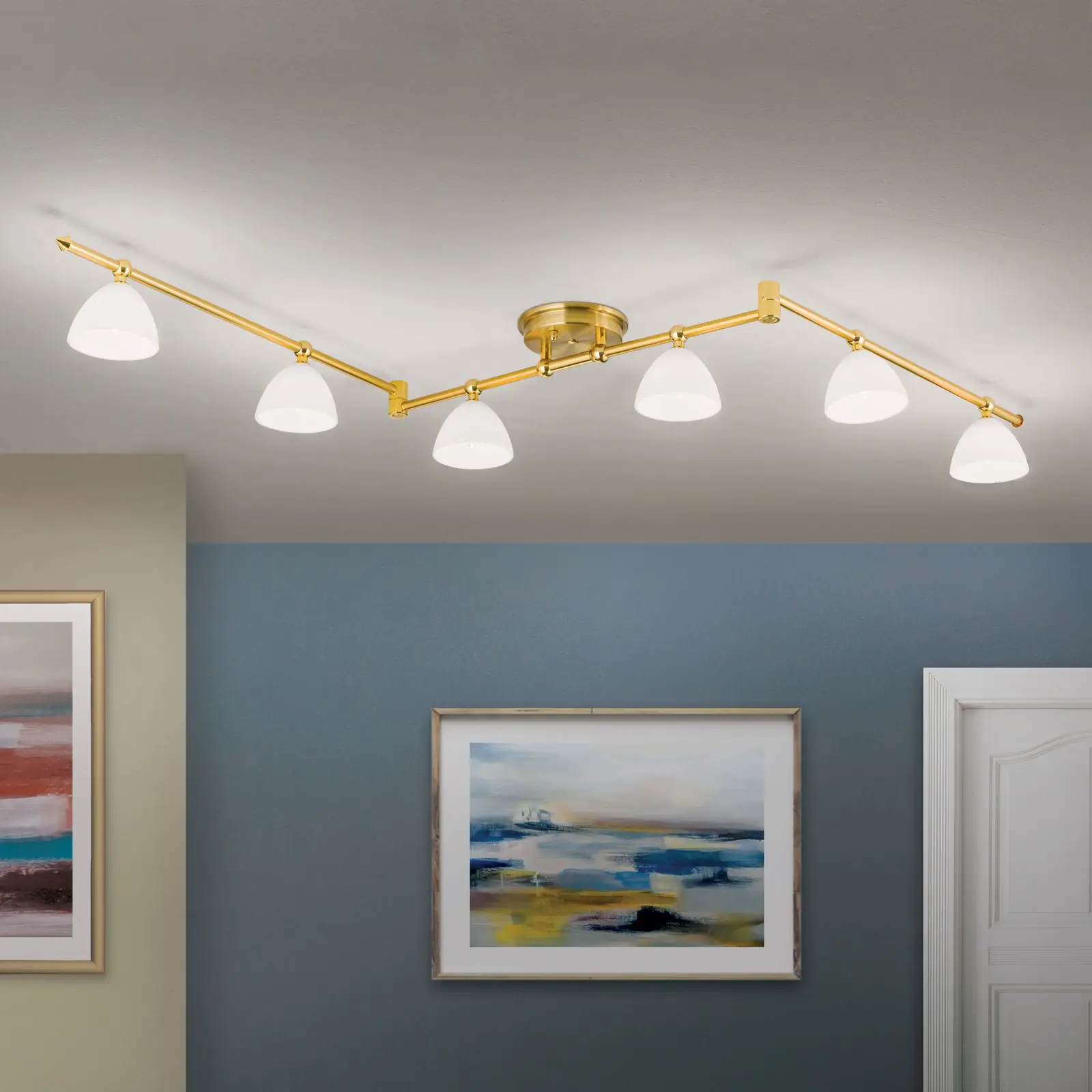 Spot lampa OPALDESIGN, 6 izvora svetla, mat zlatna, sa opalnim staklom - 2