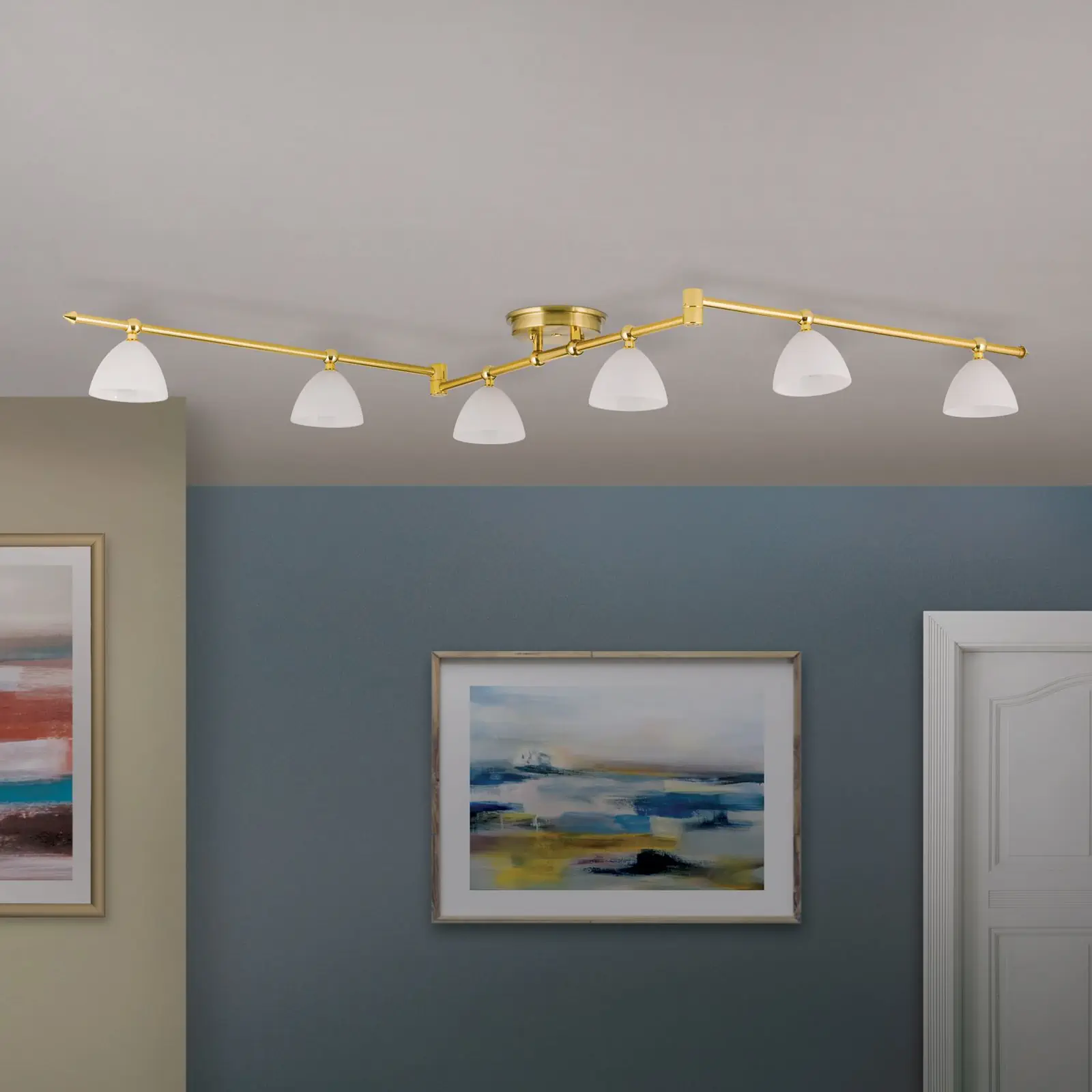 Spot lampa OPALDESIGN, 6 izvora svetla, mat zlatna, sa opalnim staklom - 3