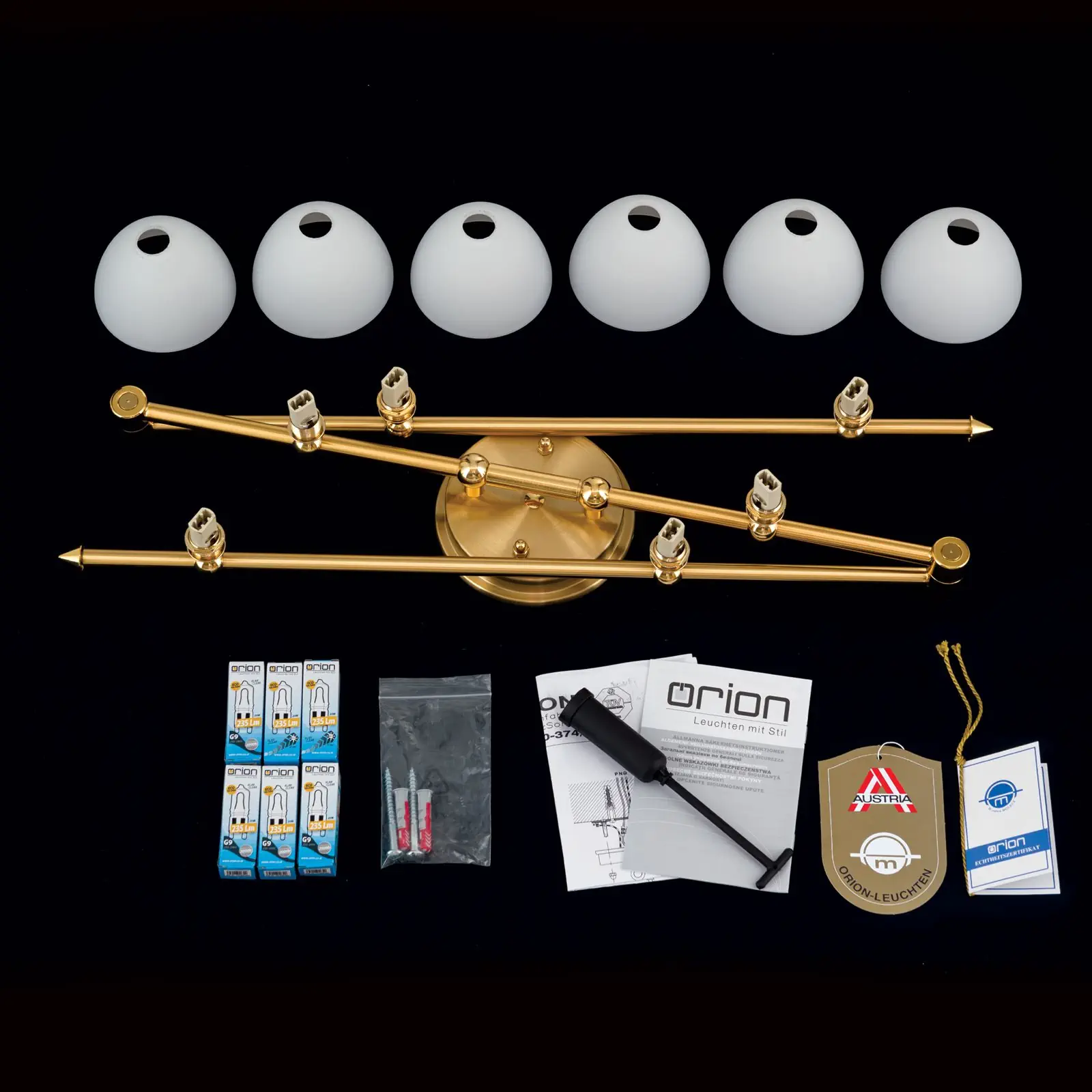 Spot lampa OPALDESIGN, 6 izvora svetla, mat zlatna, sa opalnim staklom - 8