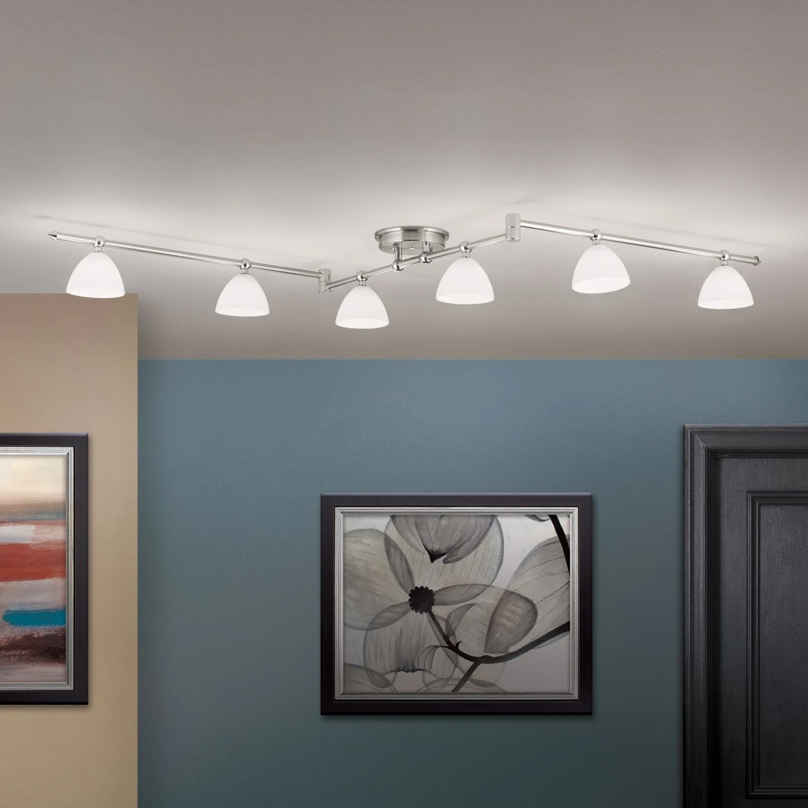 Spot lampa OPALDESIGN, 6 glave, satin hrom, opalno staklo - 1