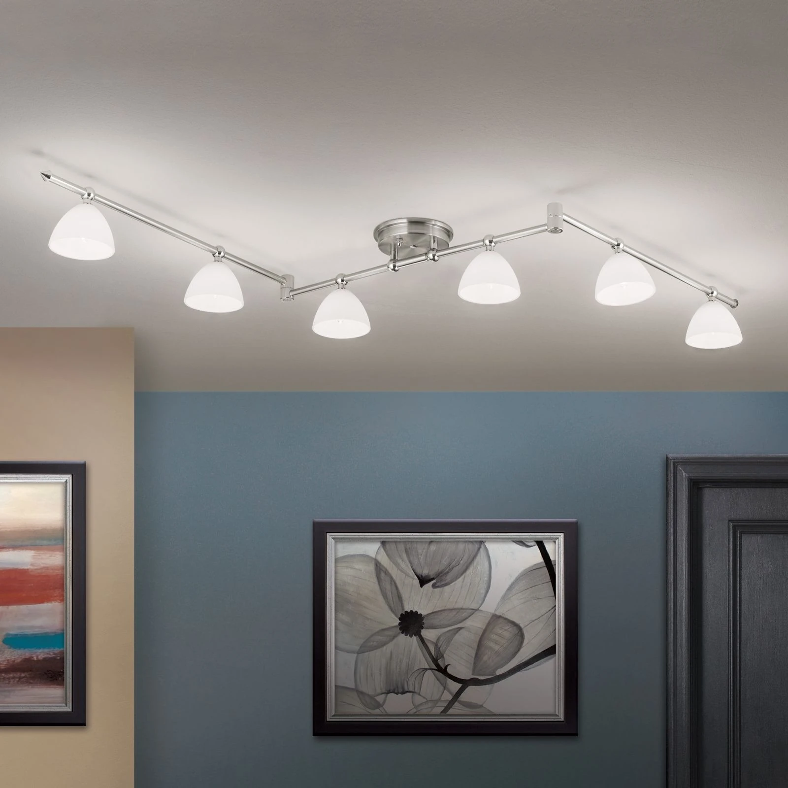 Spot lampa OPALDESIGN, 6 glave, satin hrom, opalno staklo - 2