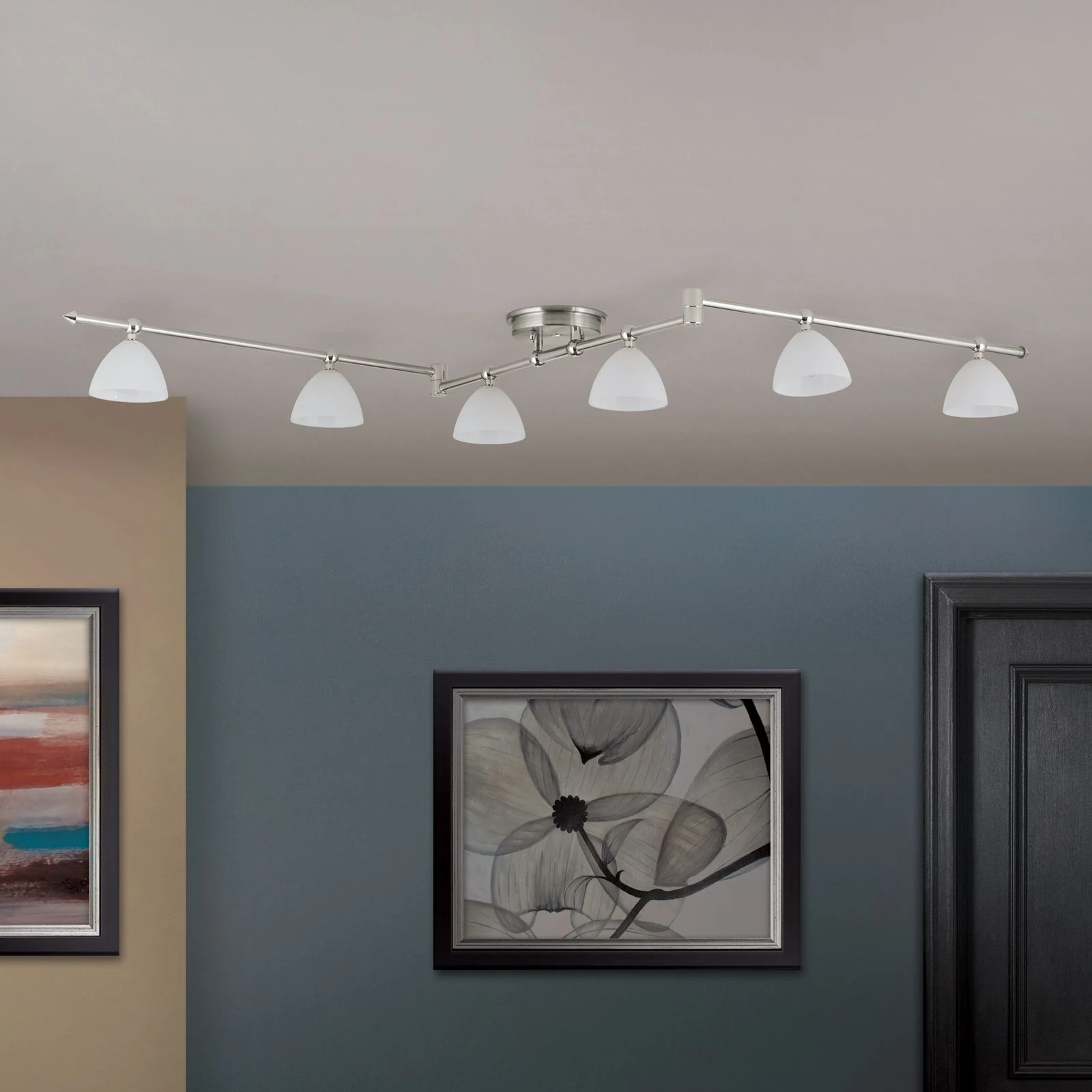 Spot lampa OPALDESIGN, 6 glave, satin hrom, opalno staklo - 3