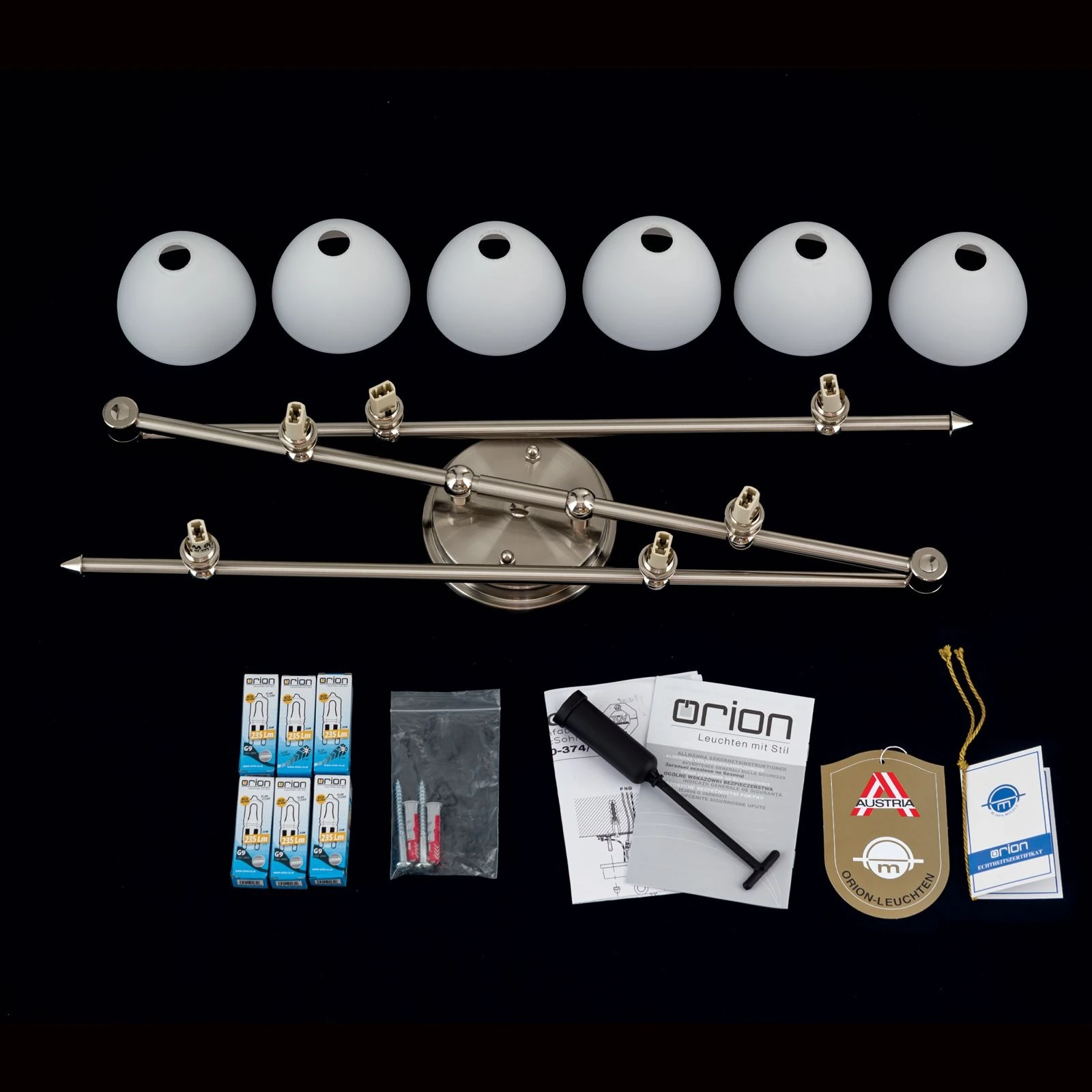 Spot lampa OPALDESIGN, 6 glave, satin hrom, opalno staklo - 8